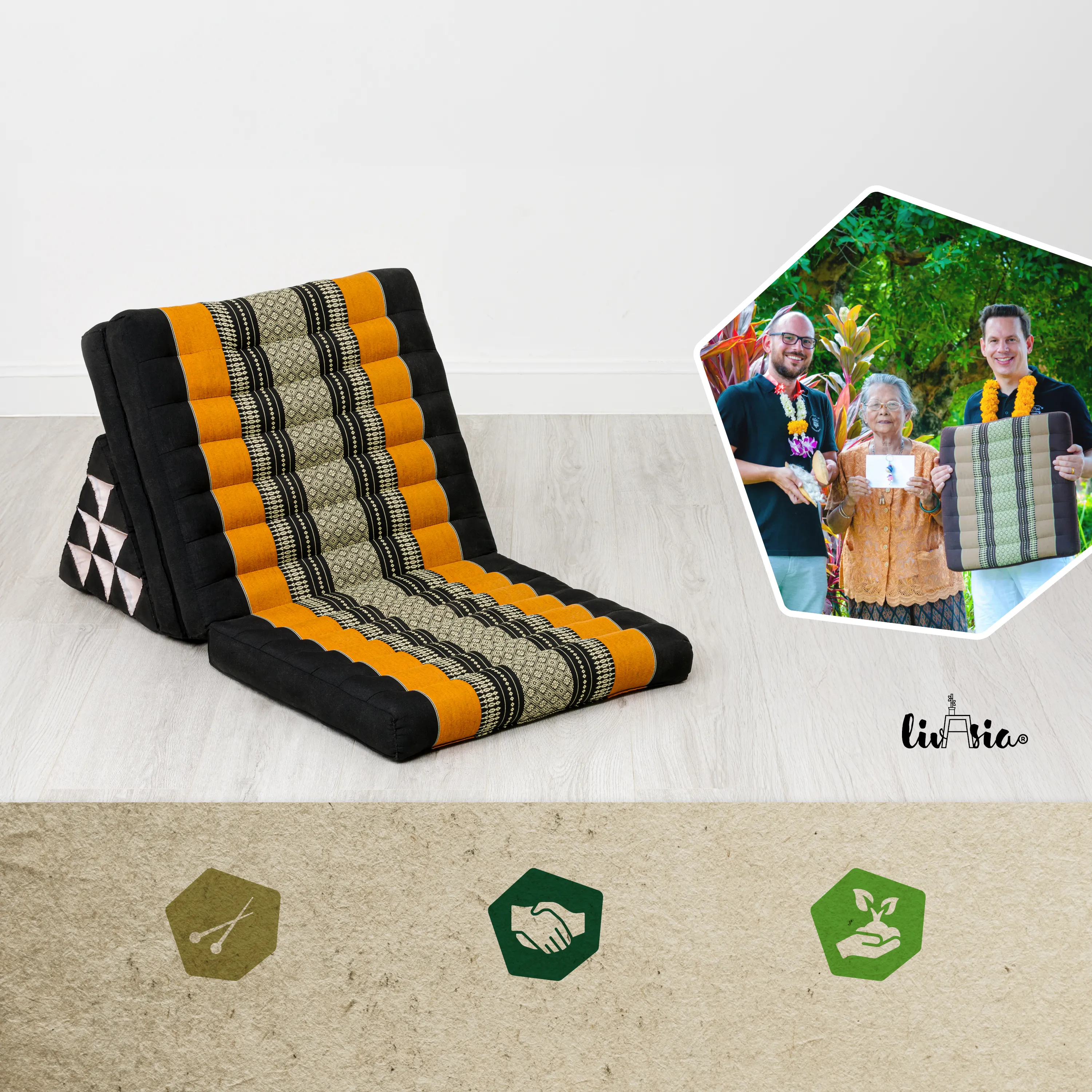 Cuscino thai in kapok con 3 elementi pieghevoli, Classic