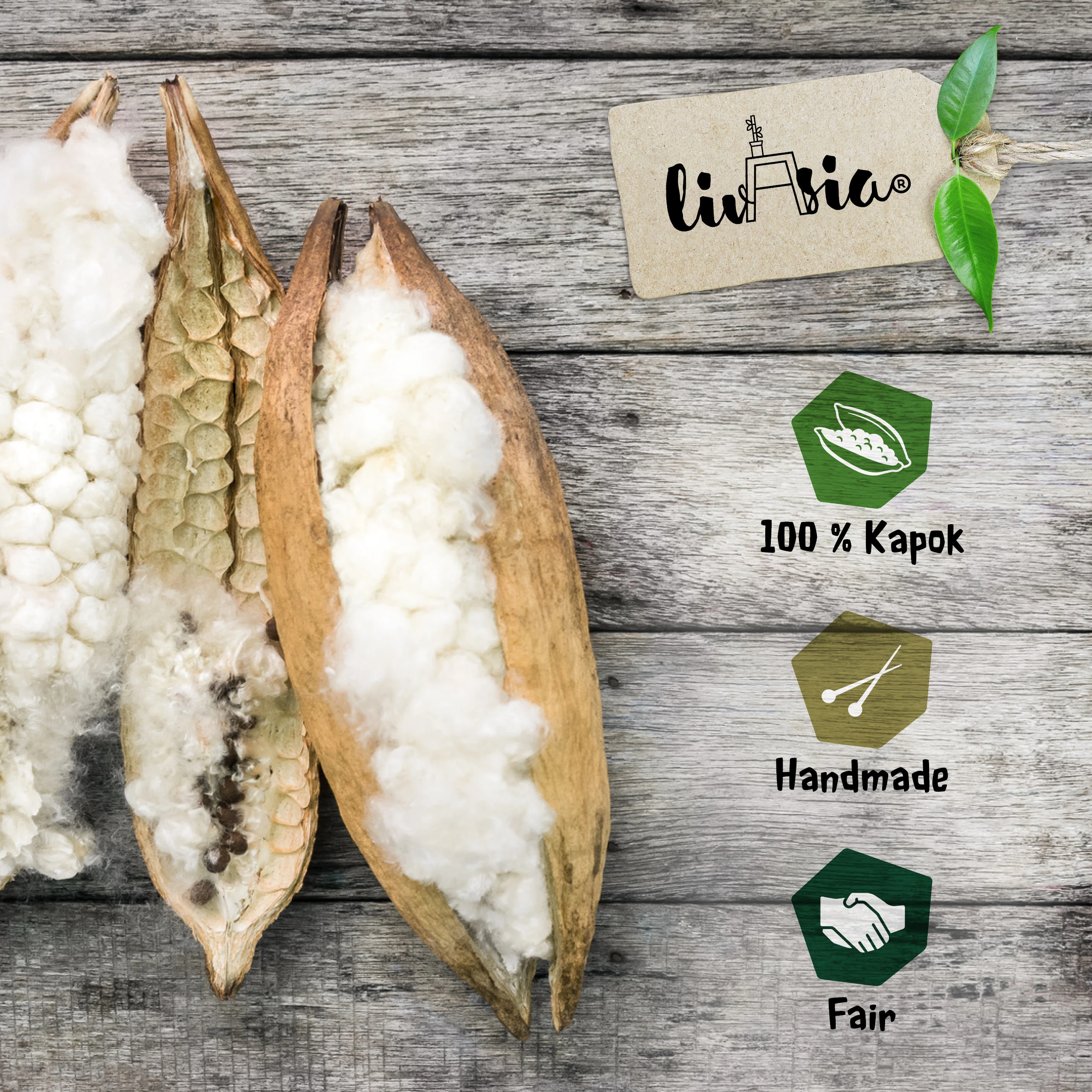 livasia, 100% Kapok, Handmade, Fair