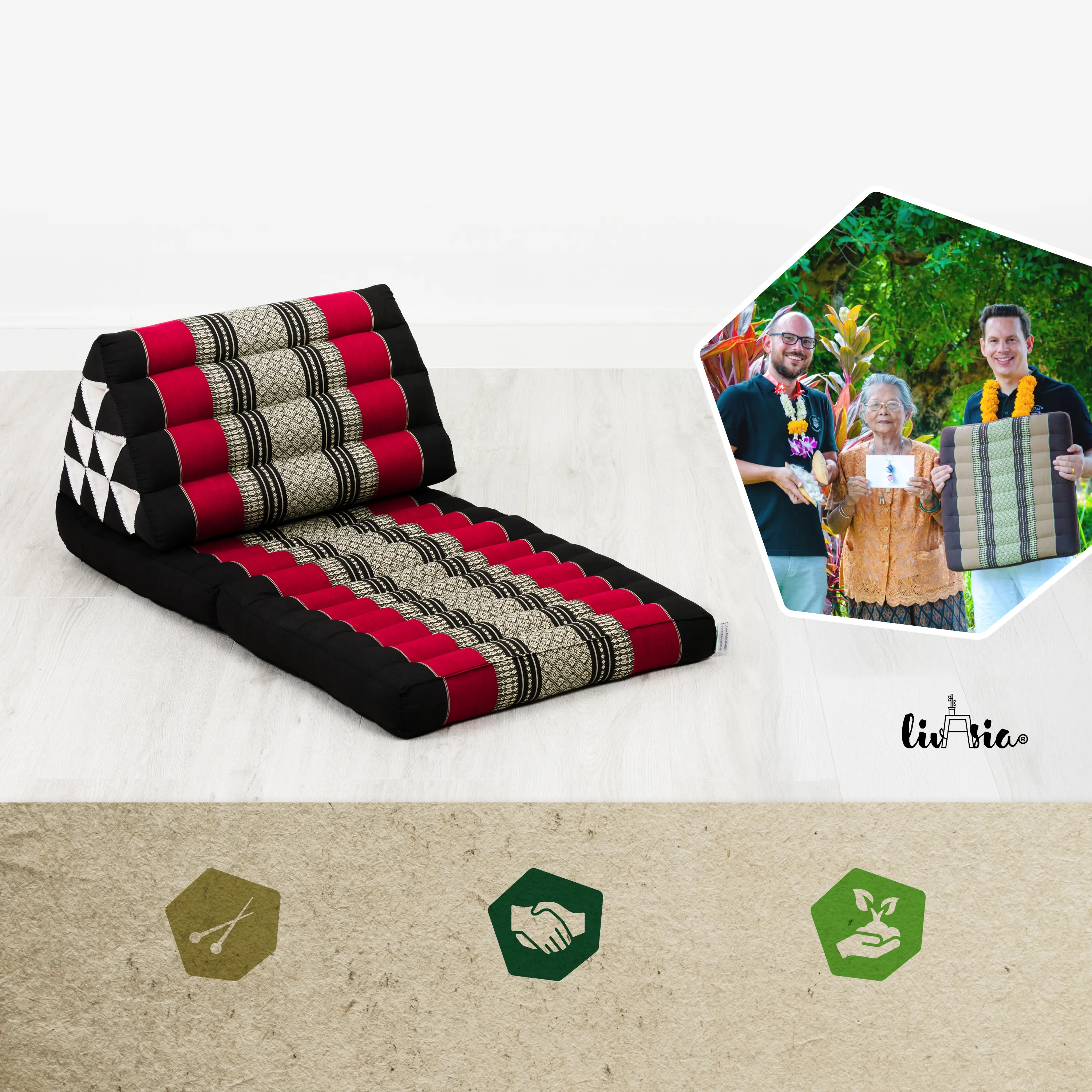 Cuscino thai in kapok con 2 elementi pieghevoli