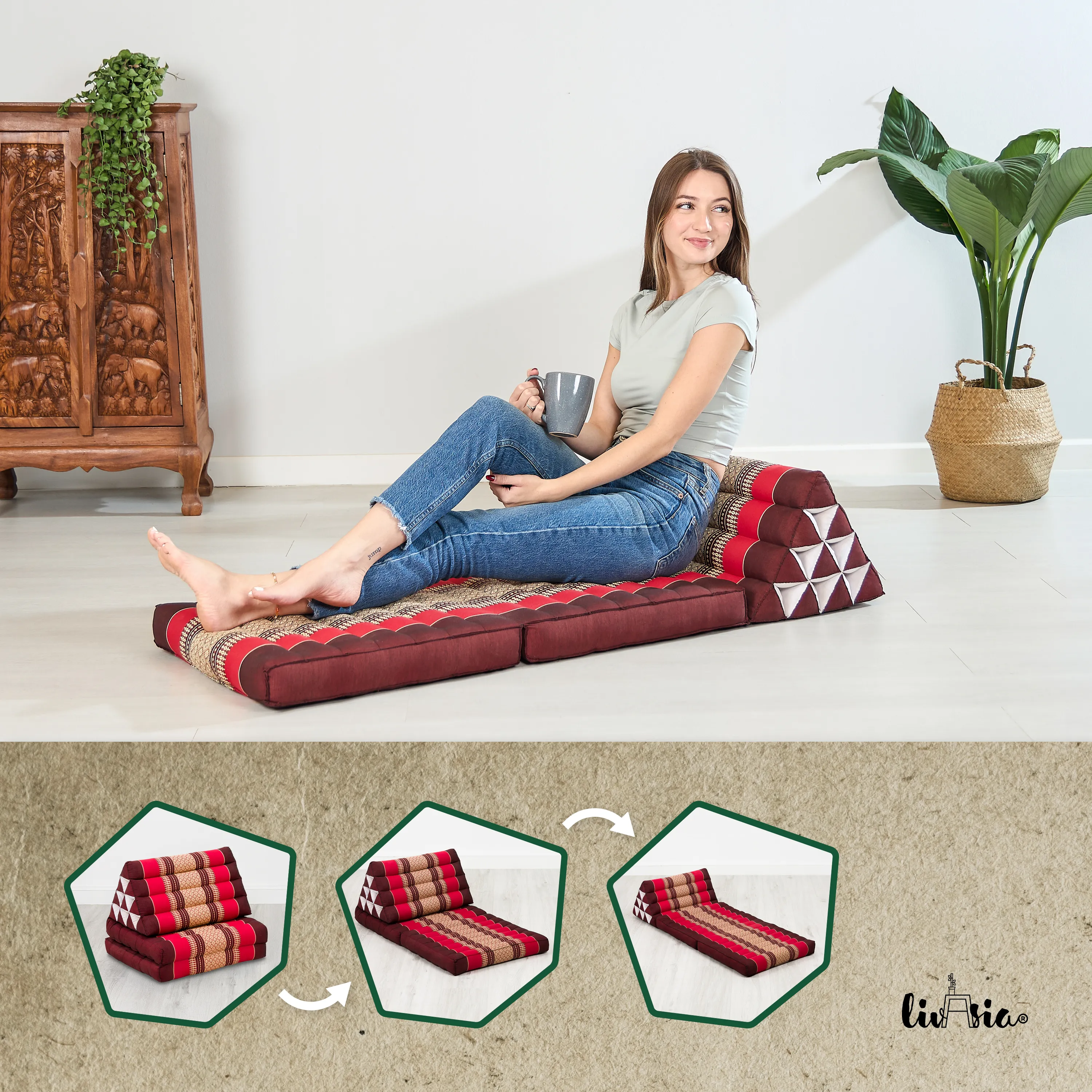 Cuscino thai in kapok con 2 elementi pieghevoli