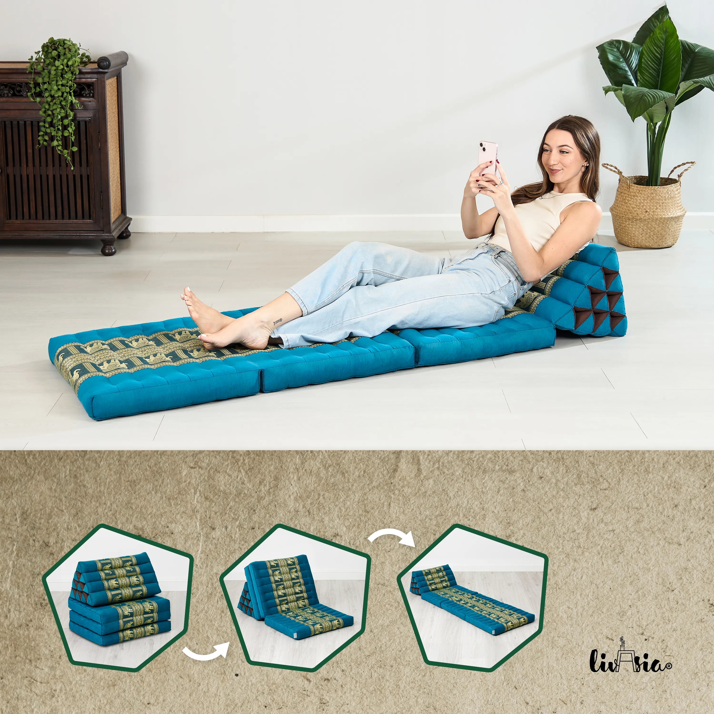 Cuscino thai in kapok con 3 elementi pieghevoli, Deluxe