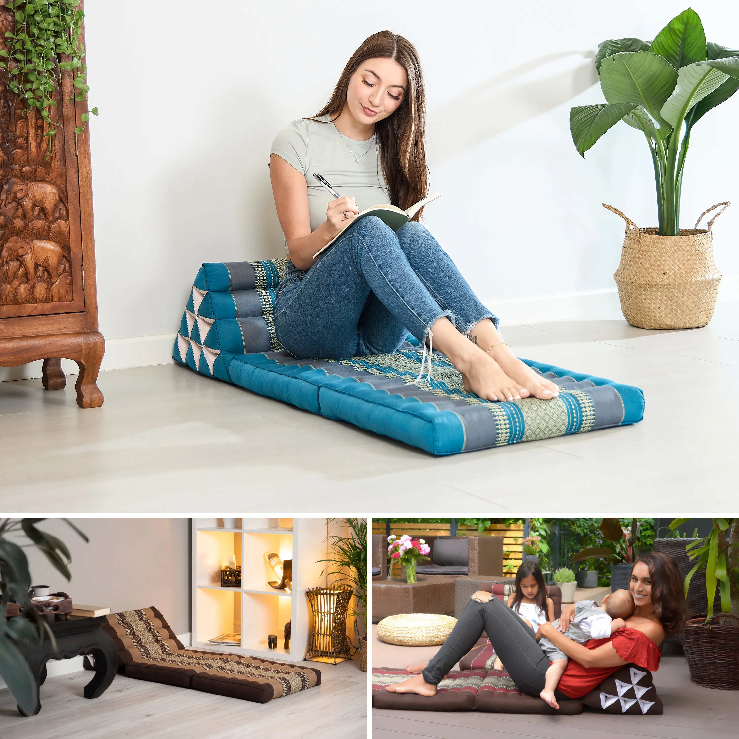 Cuscino thai in kapok con 2 elementi pieghevoli