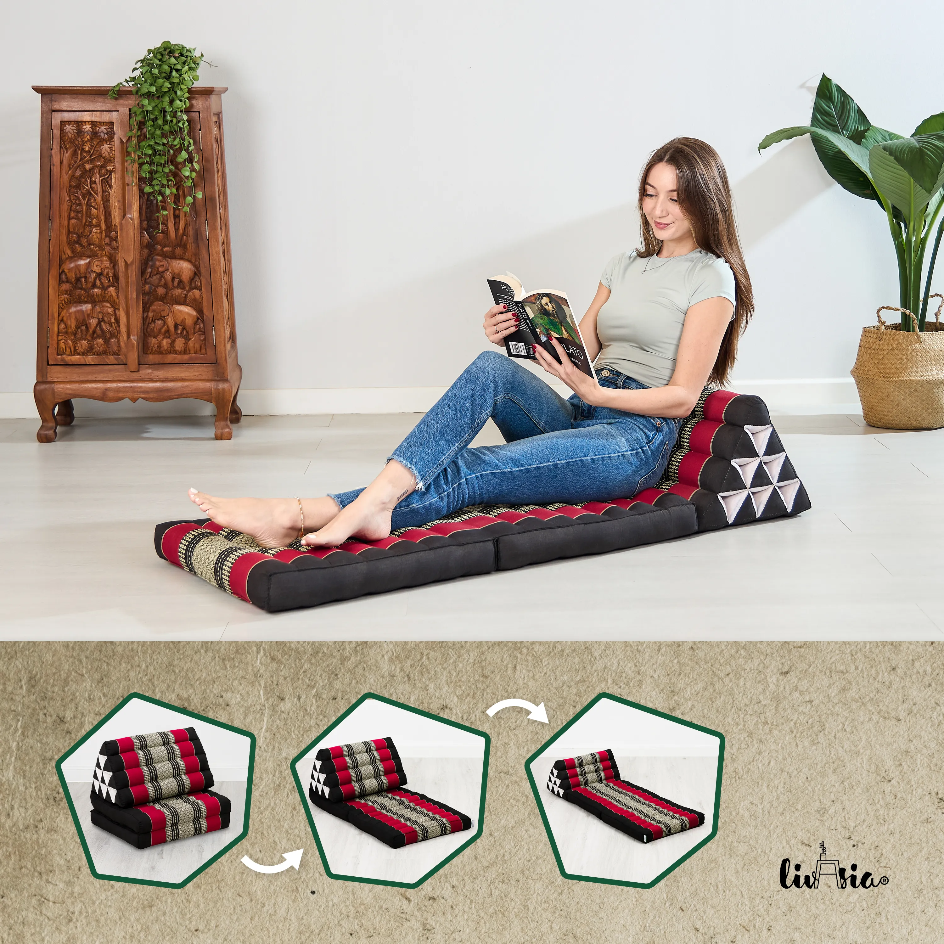 Cuscino thai in kapok con 2 elementi pieghevoli