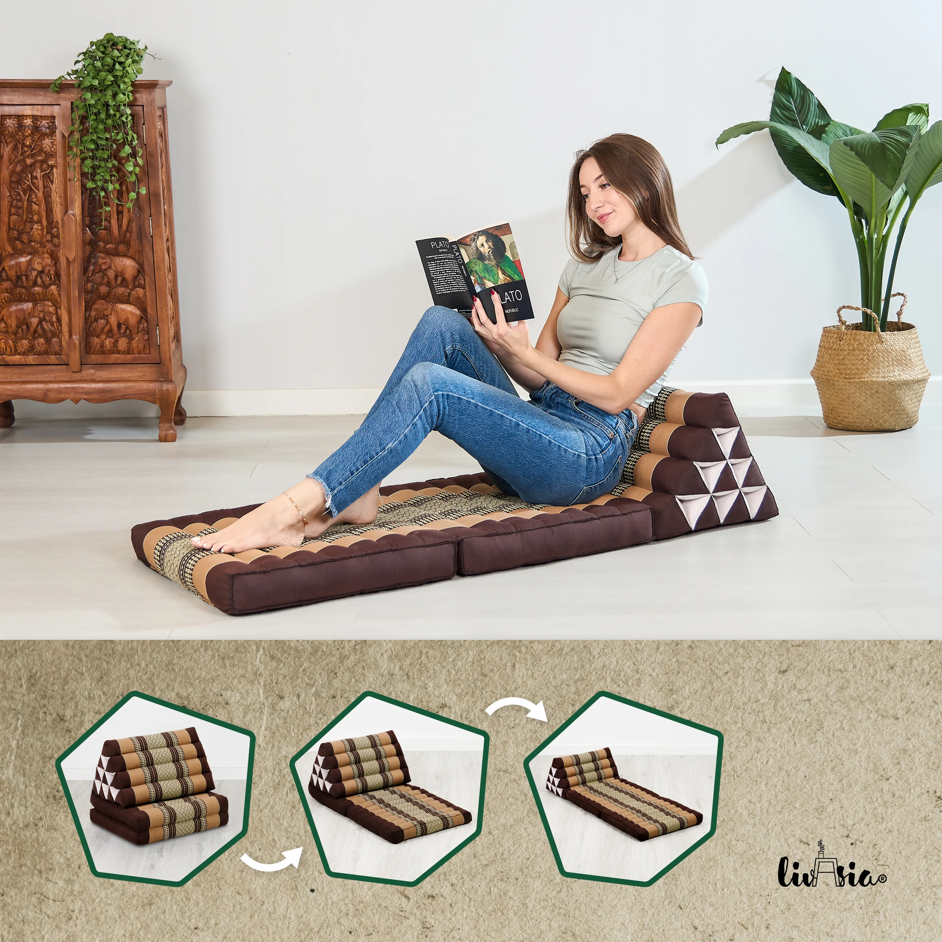 Cuscino thai in kapok con 2 elementi pieghevoli
