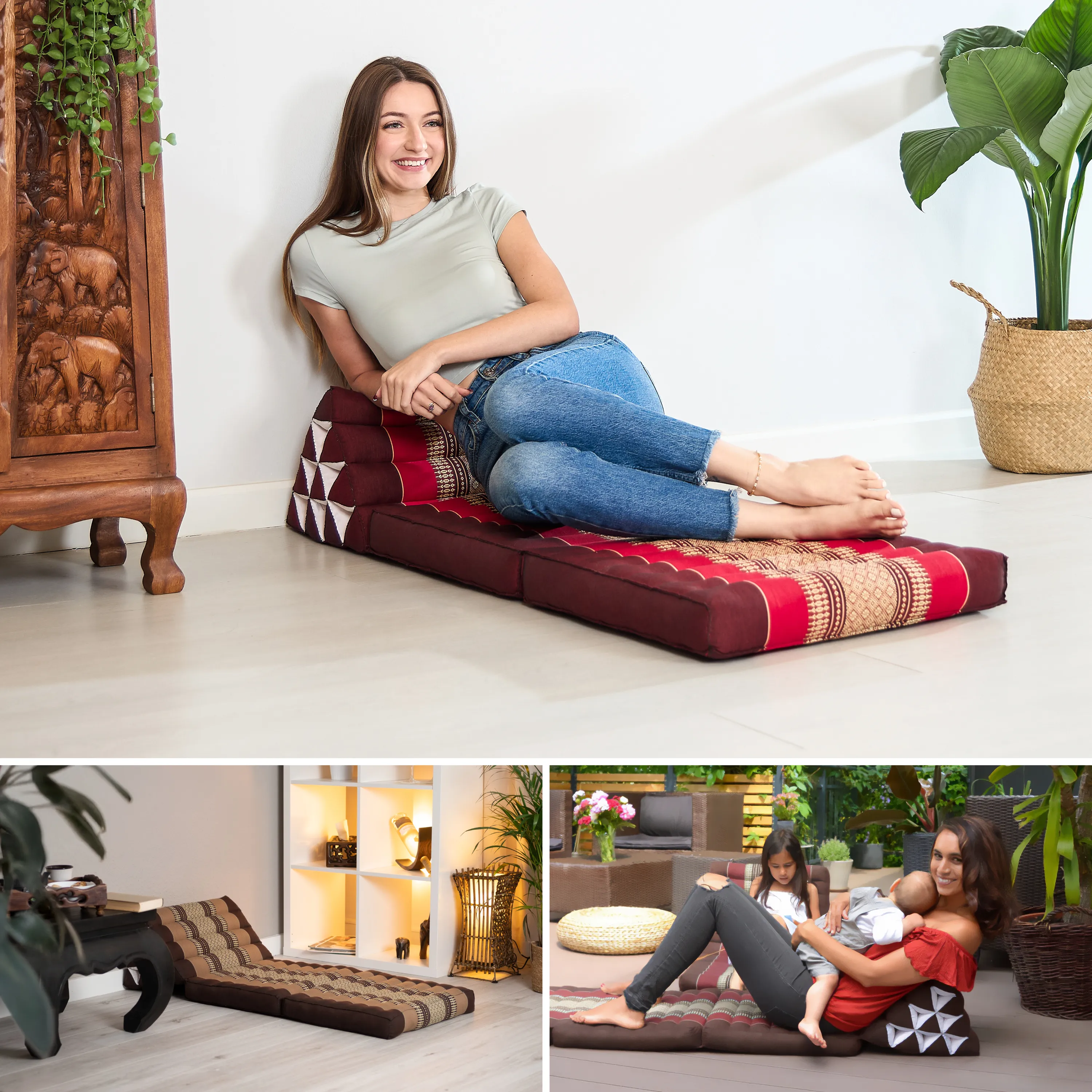 Cuscino thai in kapok con 2 elementi pieghevoli