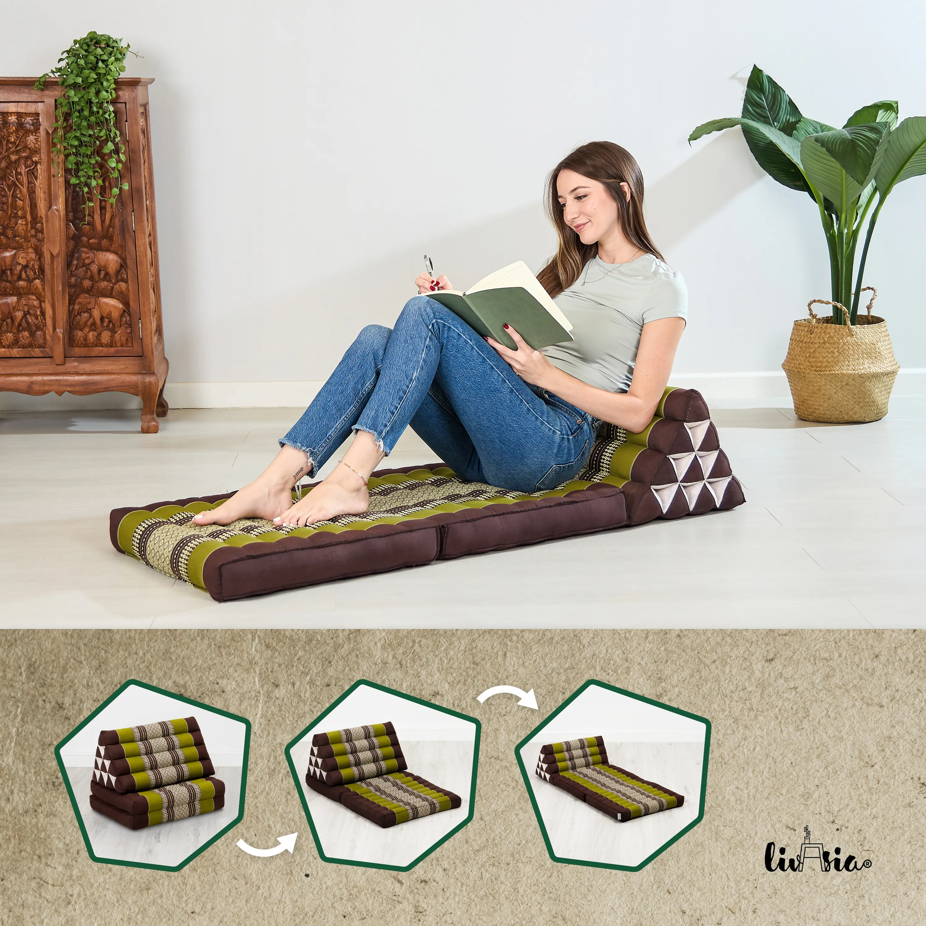 Cuscino thai in kapok con 2 elementi pieghevoli
