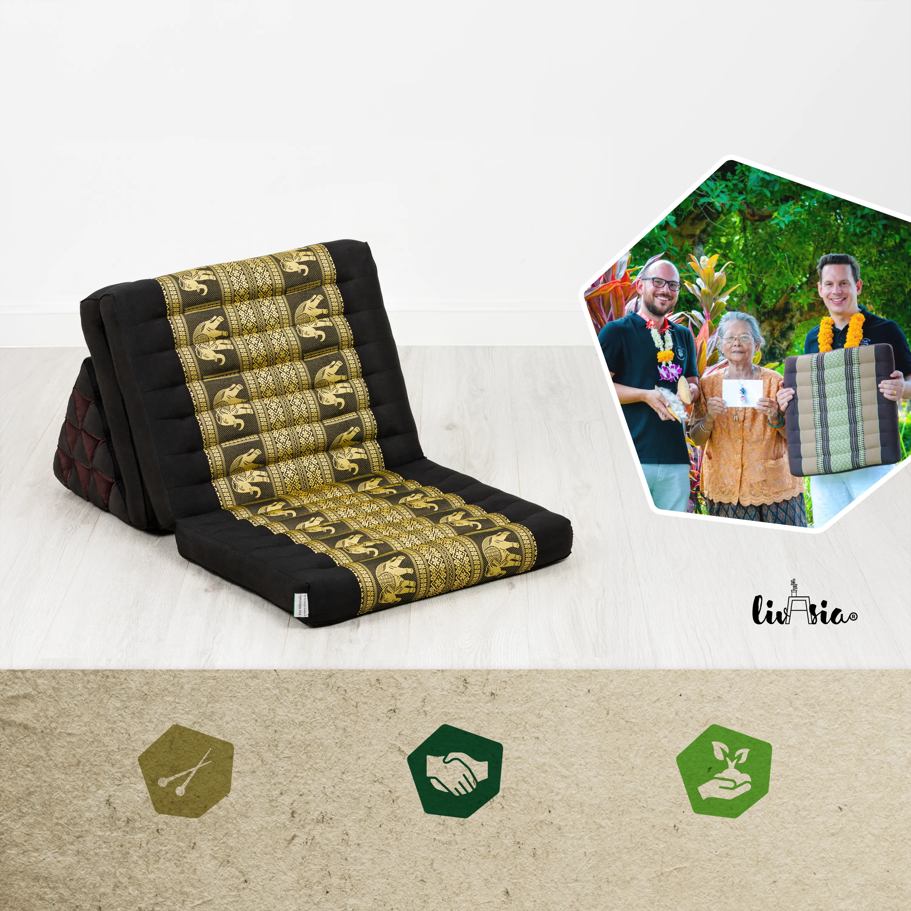 Cuscino thai in kapok con 3 elementi pieghevoli, Deluxe