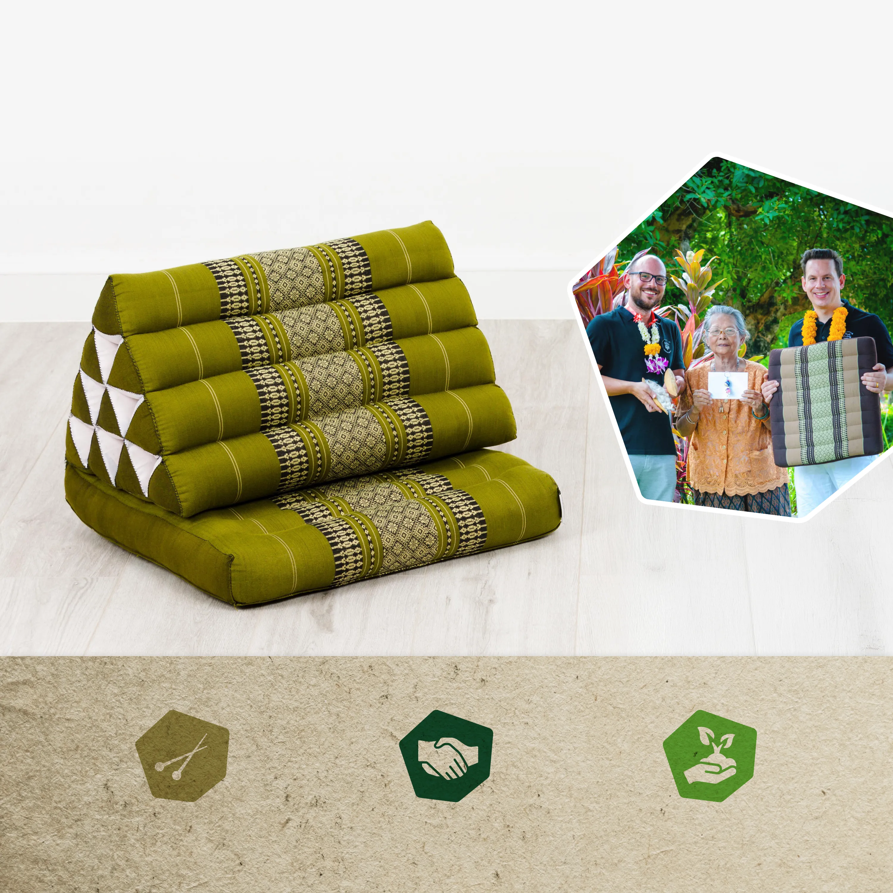 Cuscino thai in kapok con 1 elemento pieghevole