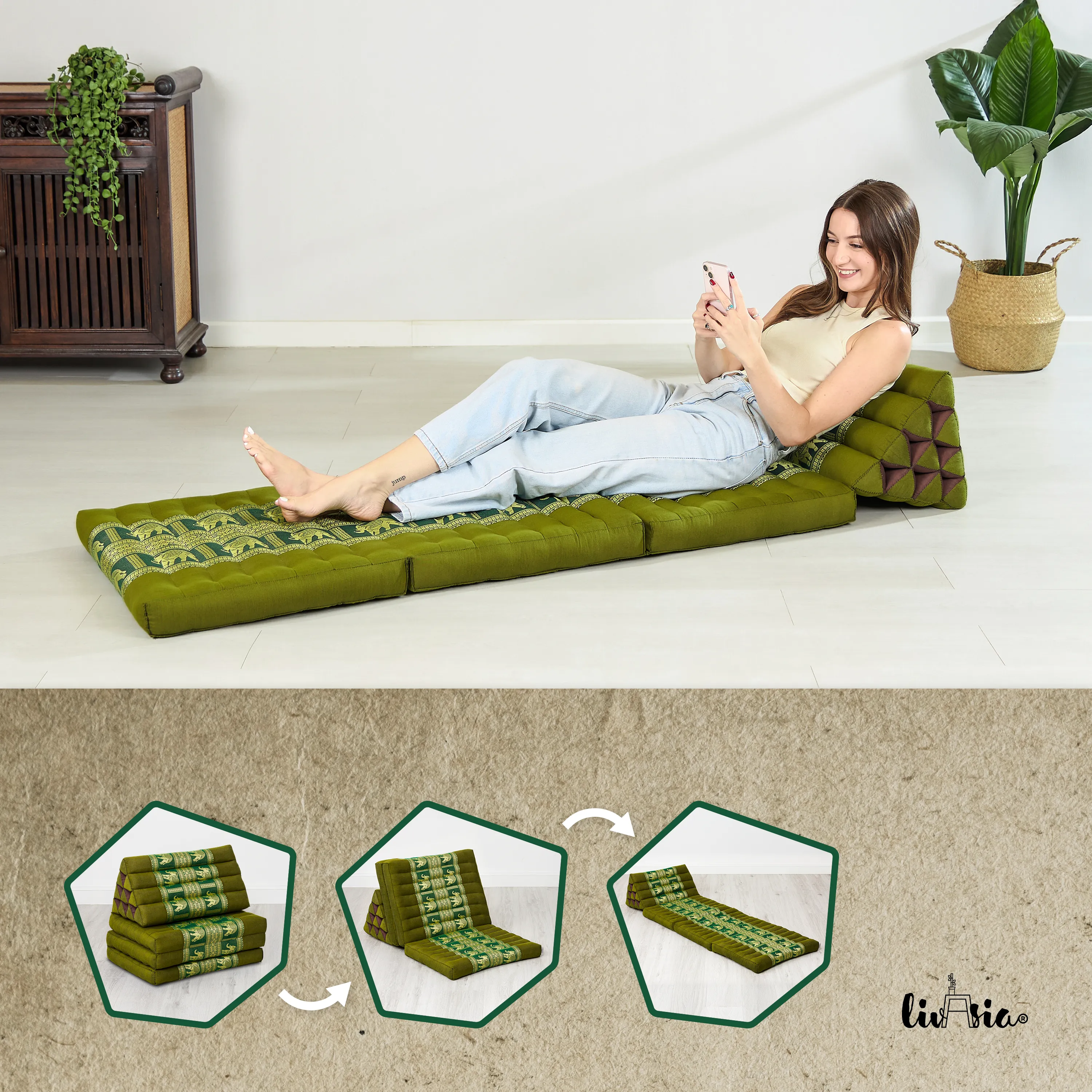 Cuscino thai in kapok con 3 elementi pieghevoli, Deluxe