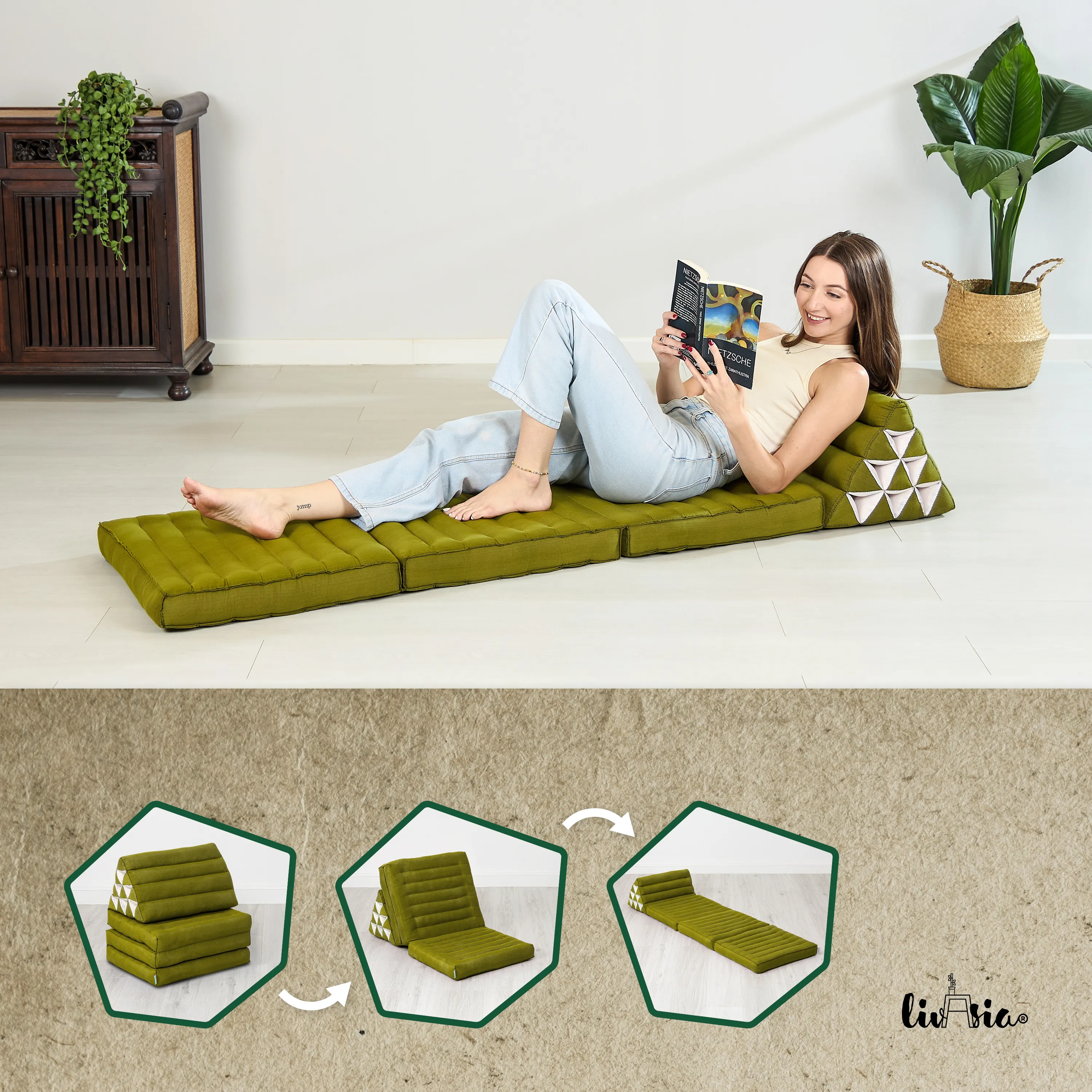 Cuscino thai in kapok con 3 elementi pieghevoli, Basic