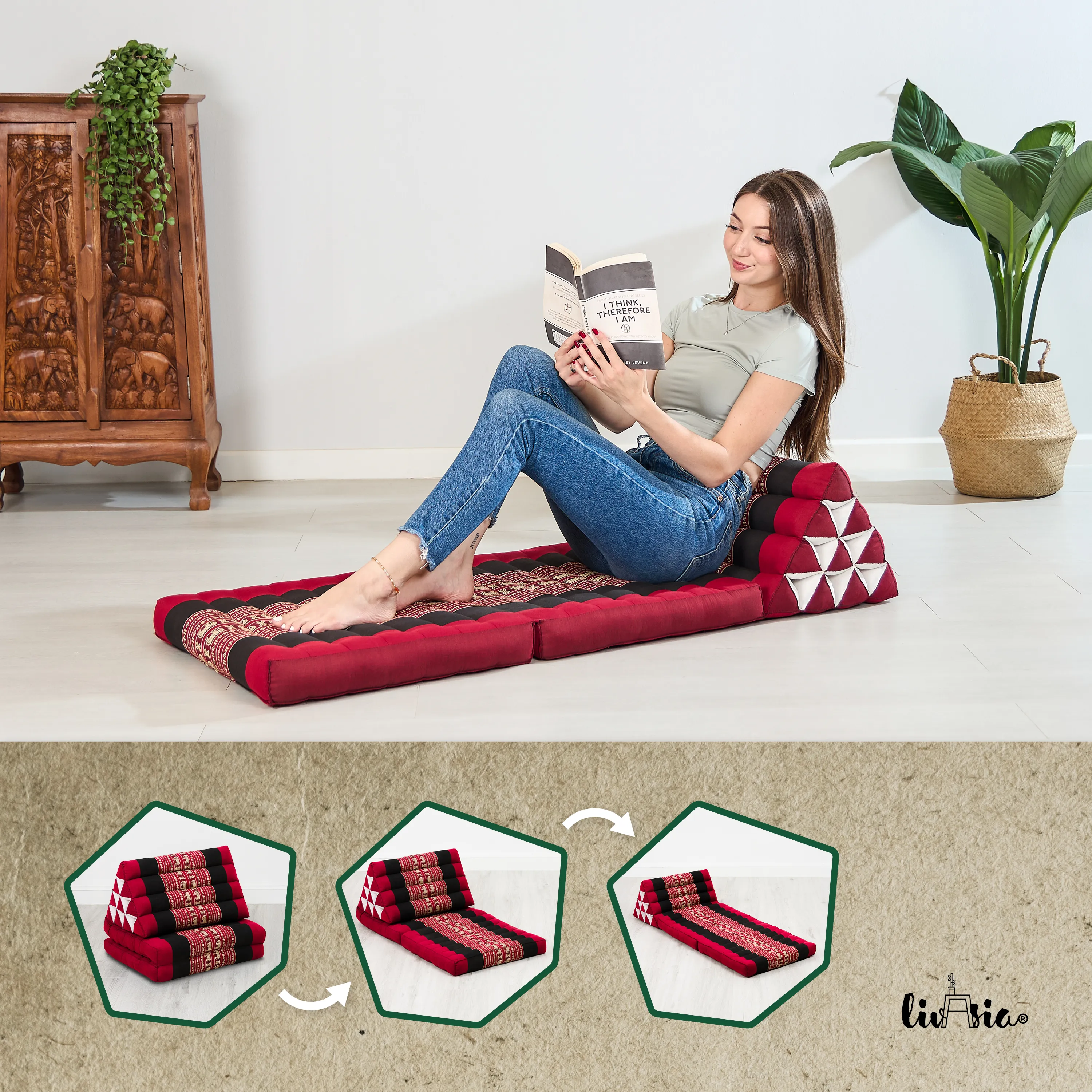 Cuscino thai in kapok con 2 elementi pieghevoli