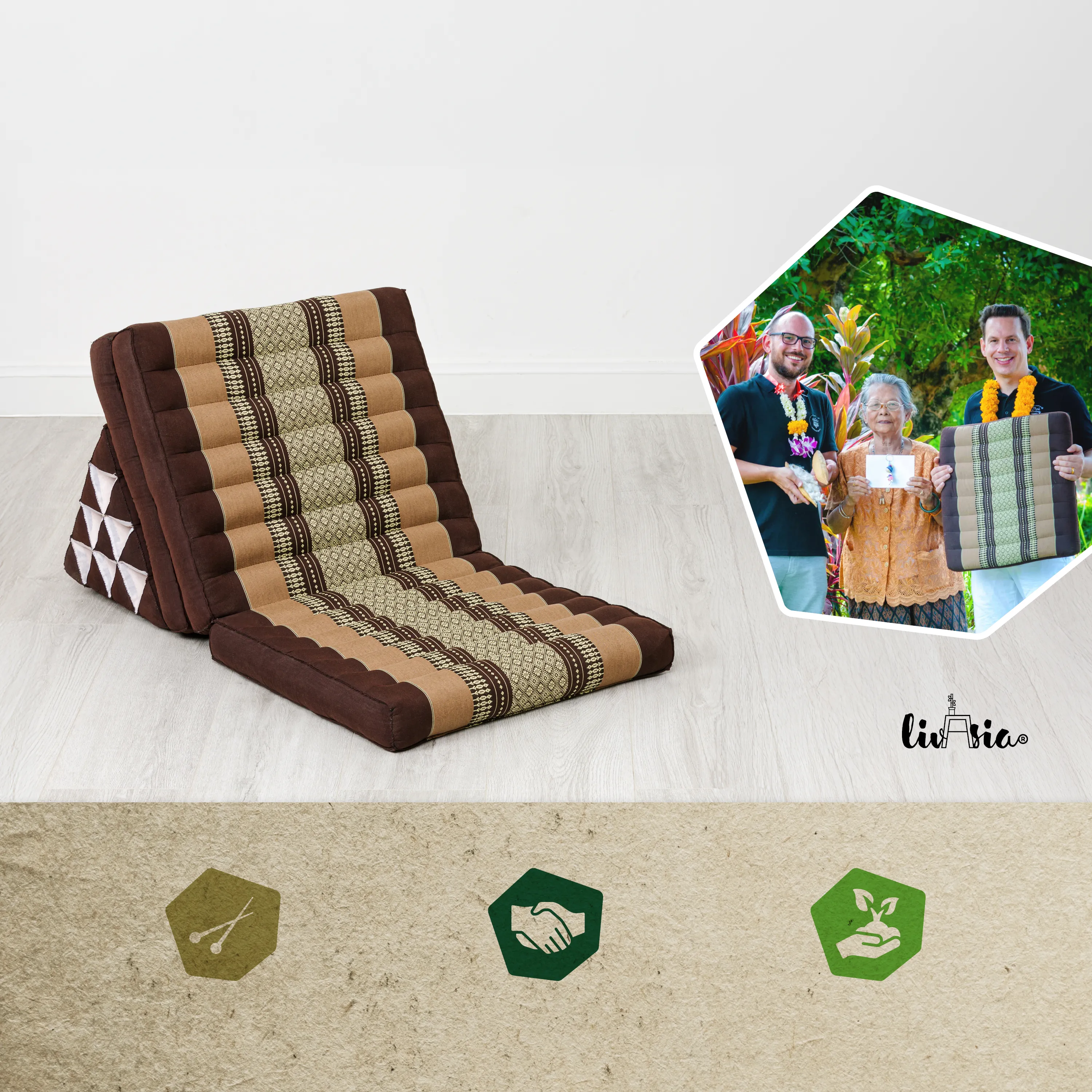Cuscino thai in kapok con 3 elementi pieghevoli, Classic