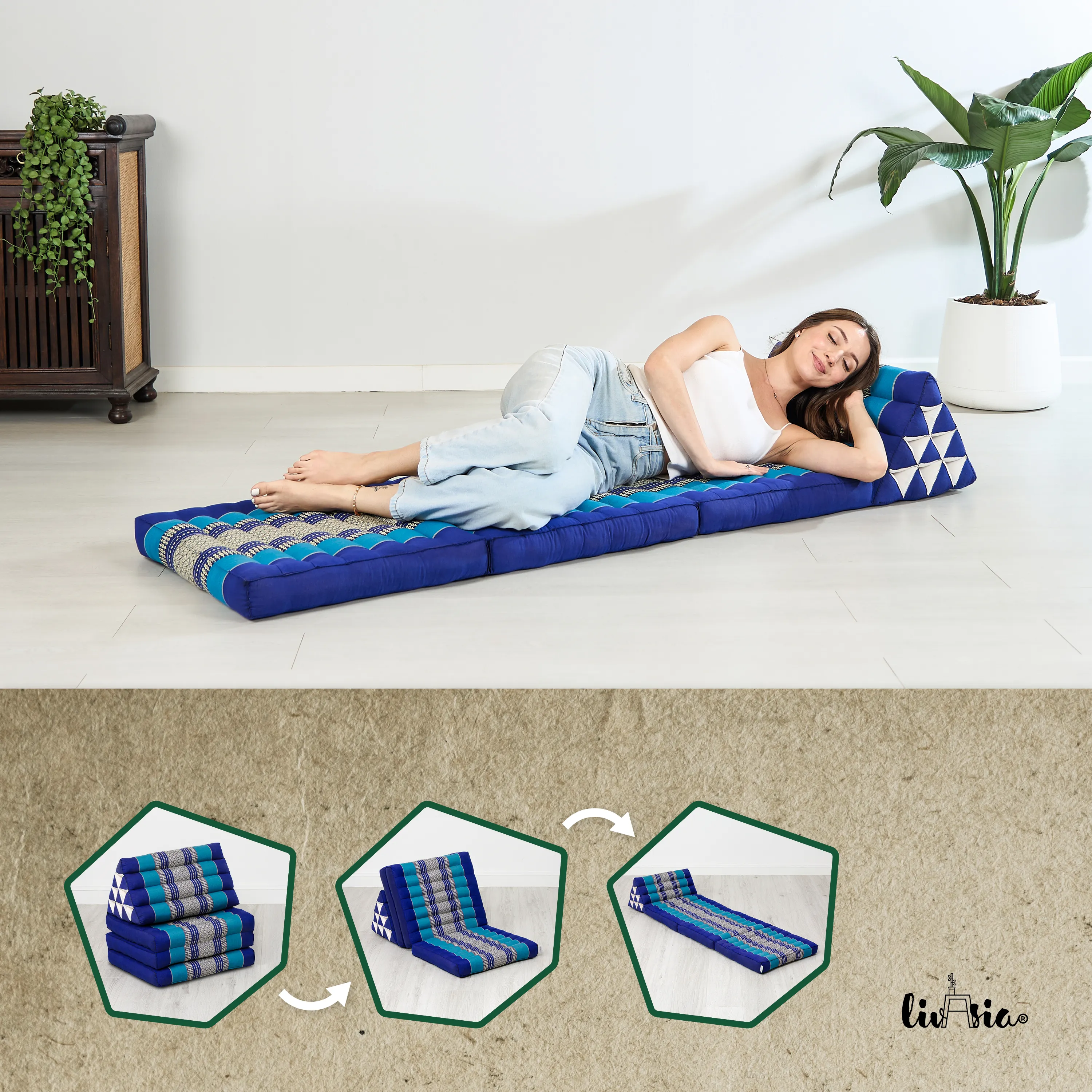 Cuscino thai in kapok con 3 elementi pieghevoli, Classic