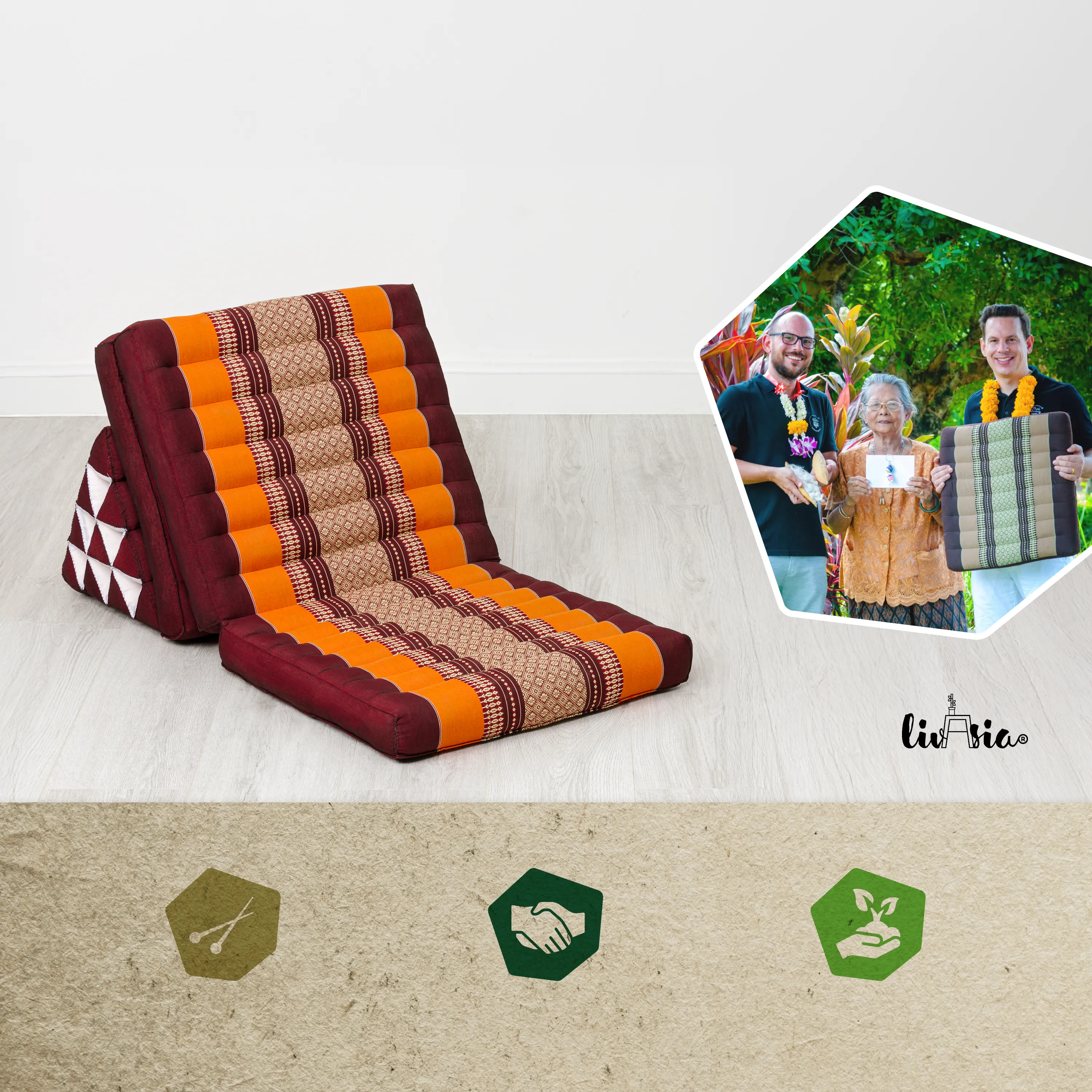 Cuscino thai in kapok con 3 elementi pieghevoli, Classic