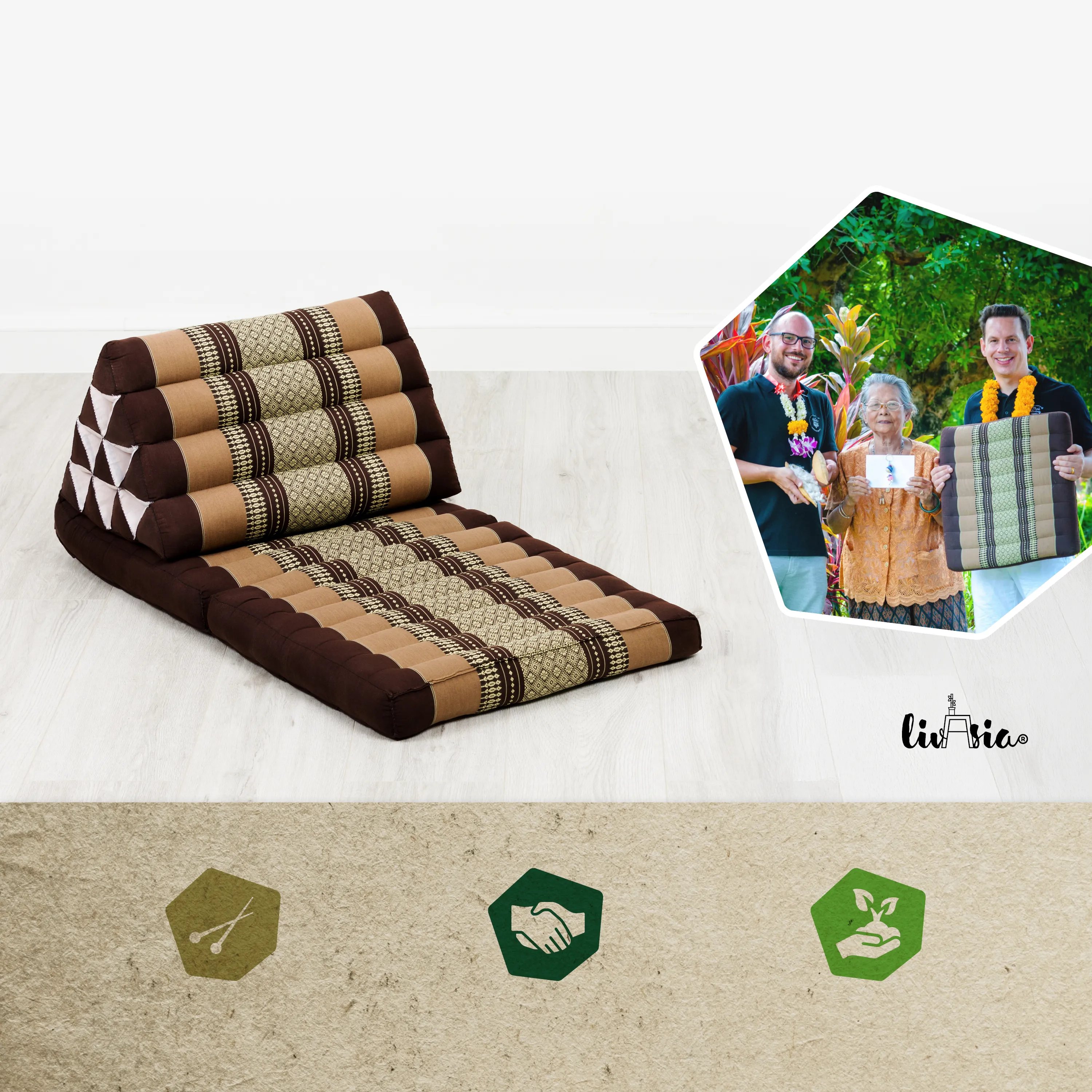 Cuscino thai in kapok con 2 elementi pieghevoli