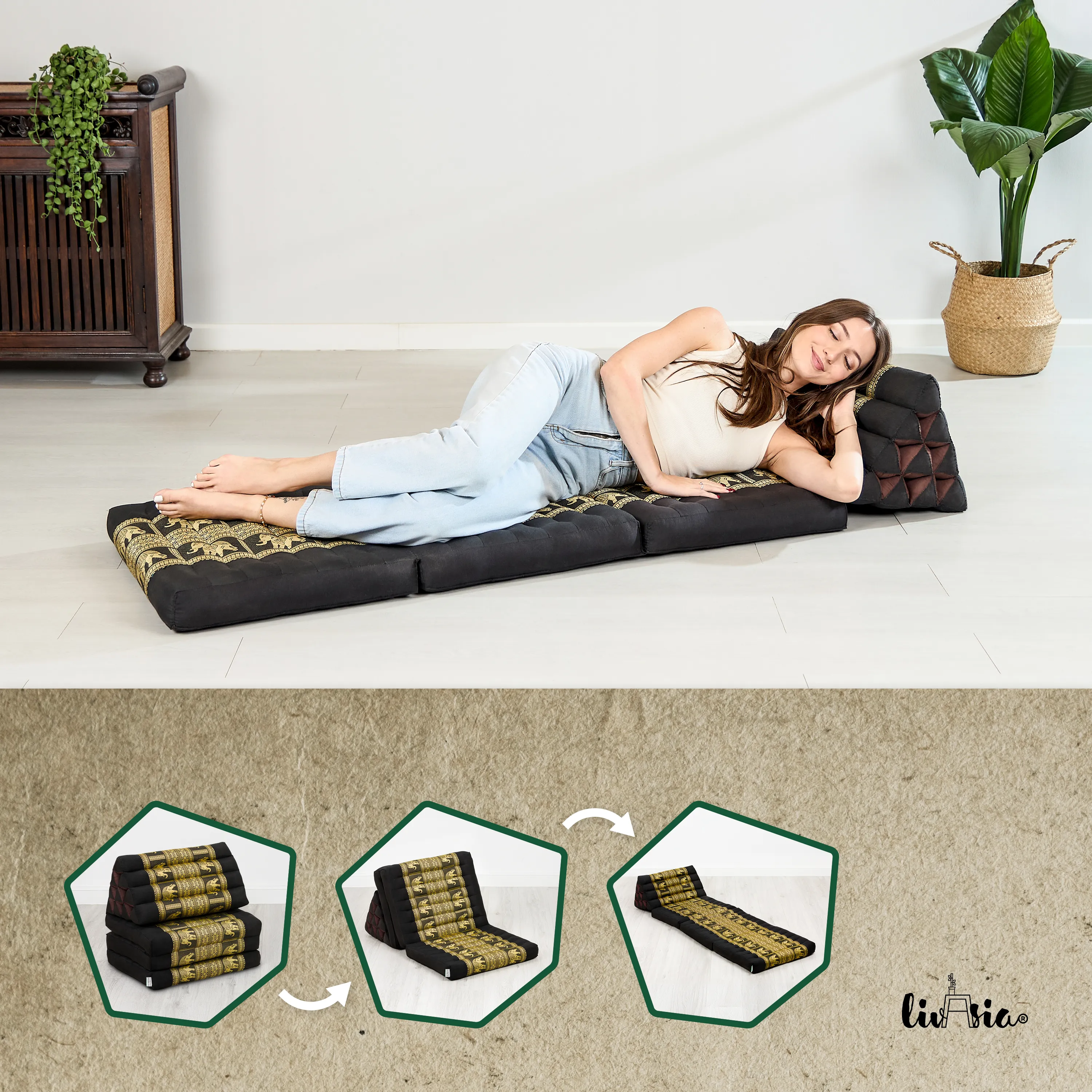 Cuscino thai in kapok con 3 elementi pieghevoli, Deluxe