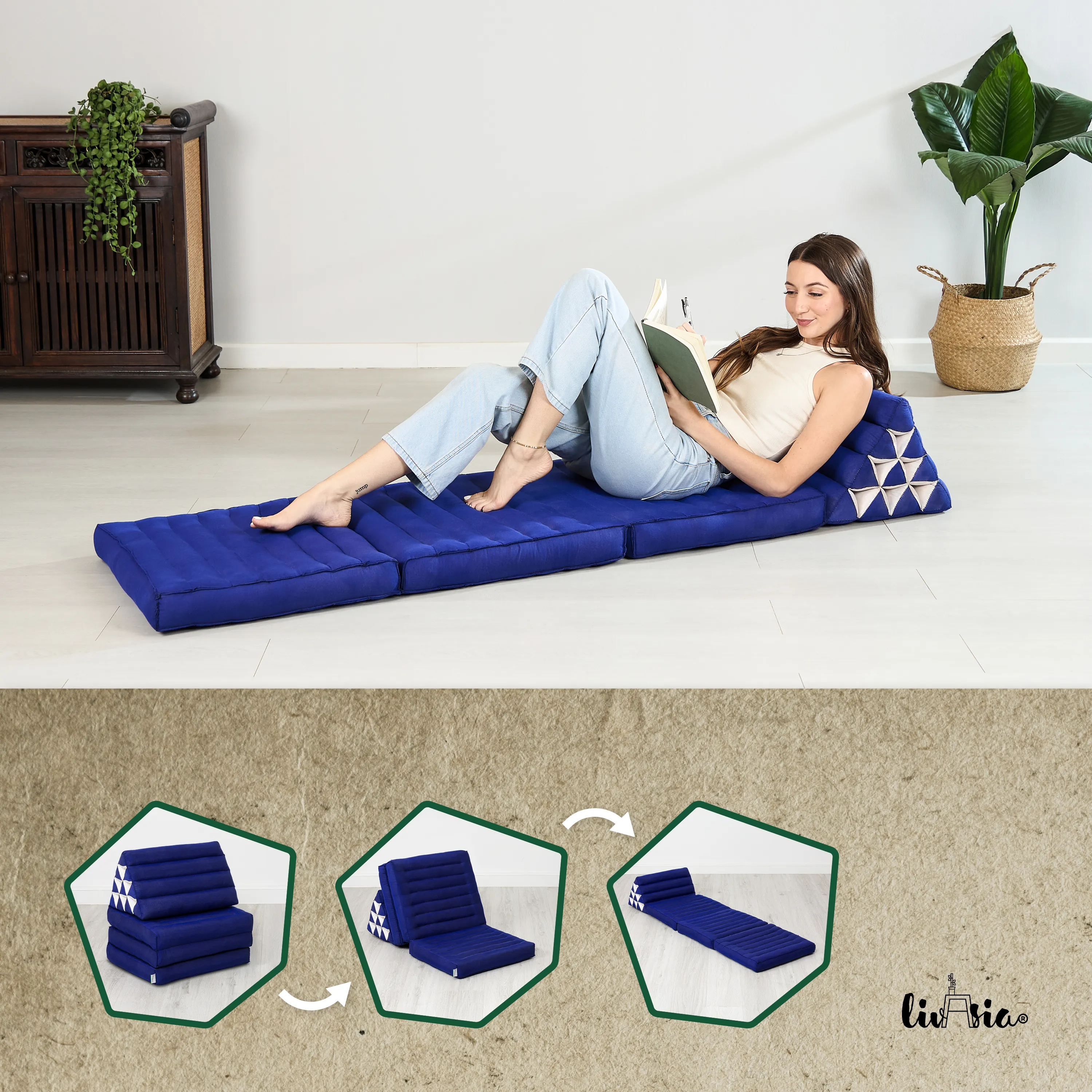 Cuscino thai in kapok con 3 elementi pieghevoli, Basic