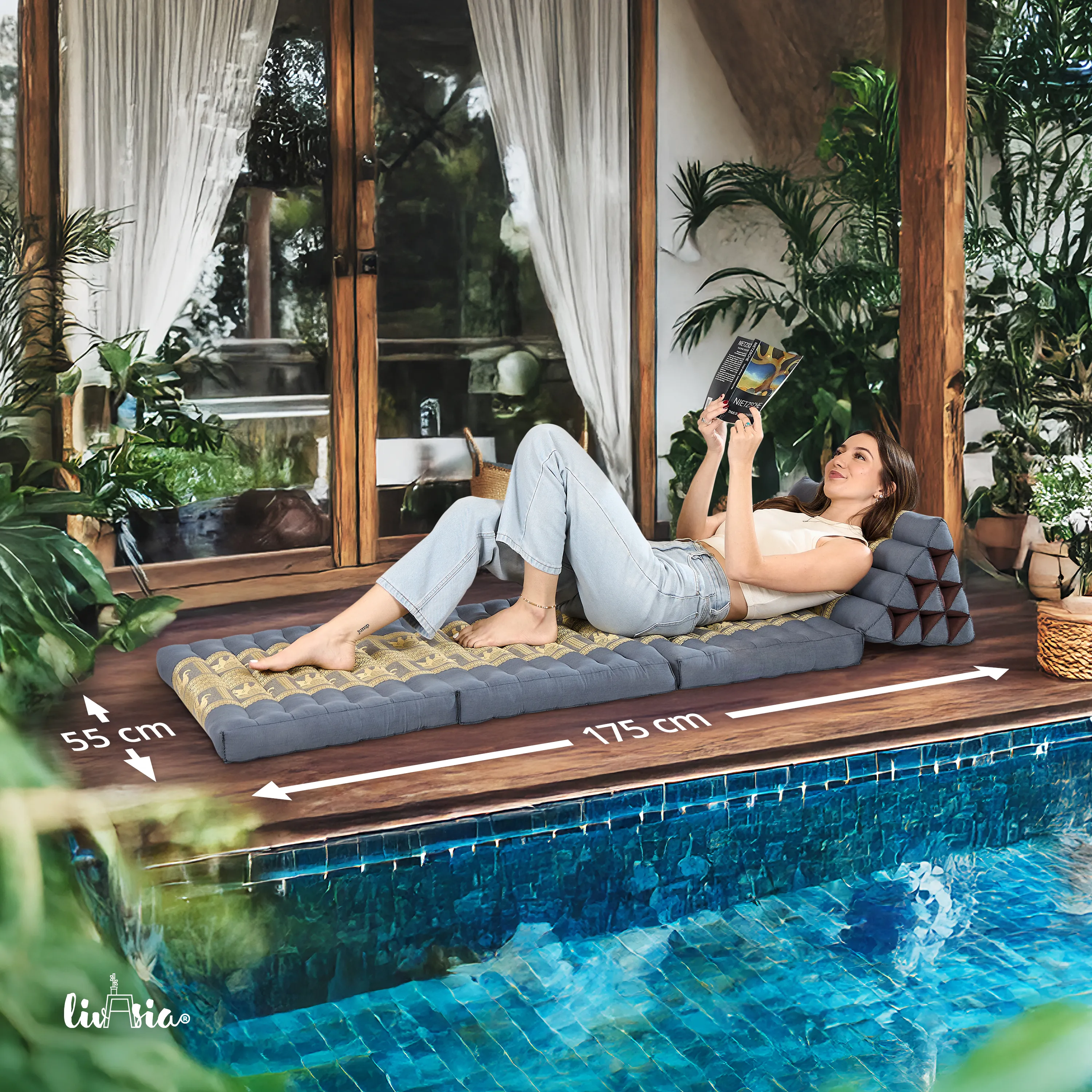 Cuscino thai in kapok con 3 elementi pieghevoli, Deluxe