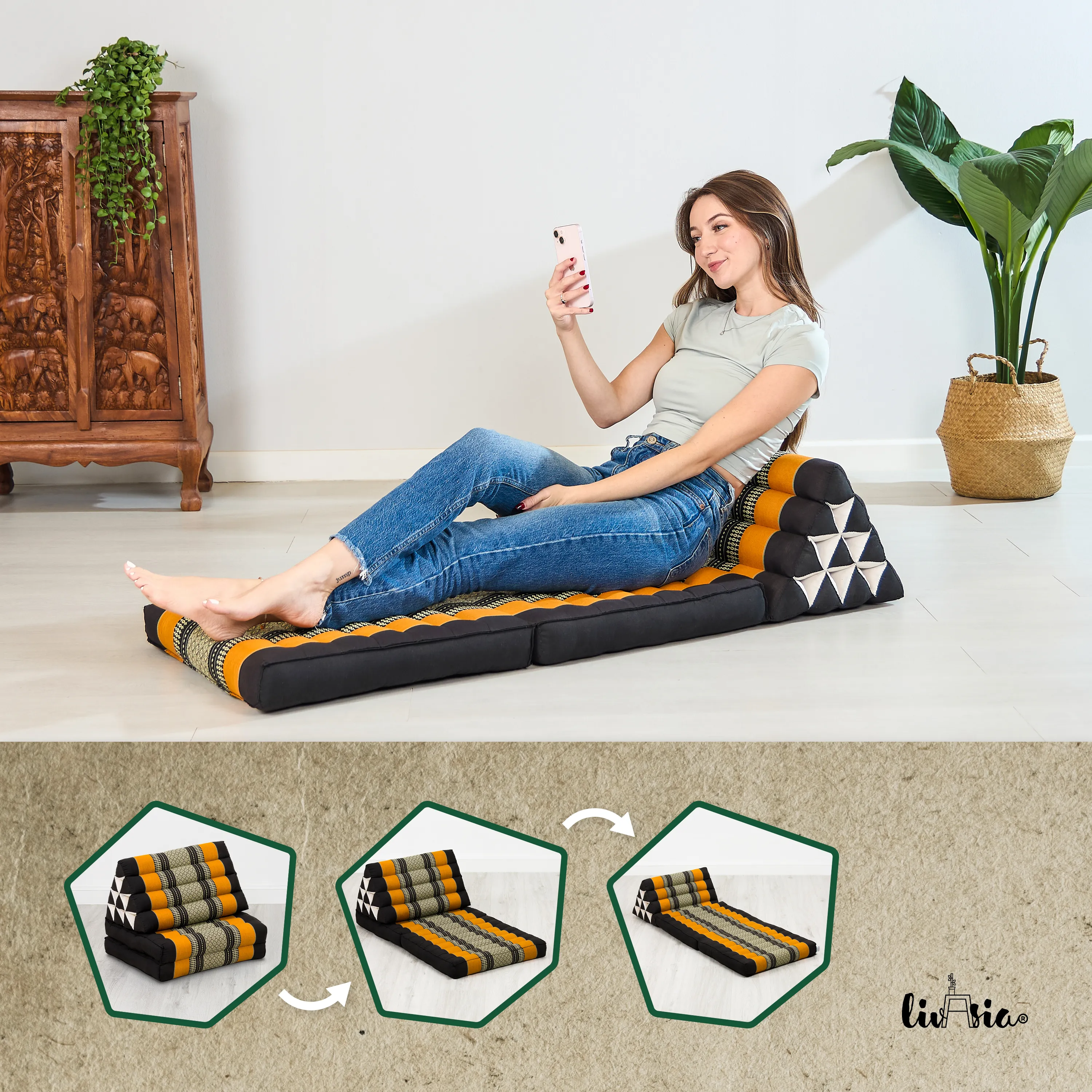 Cuscino thai in kapok con 2 elementi pieghevoli