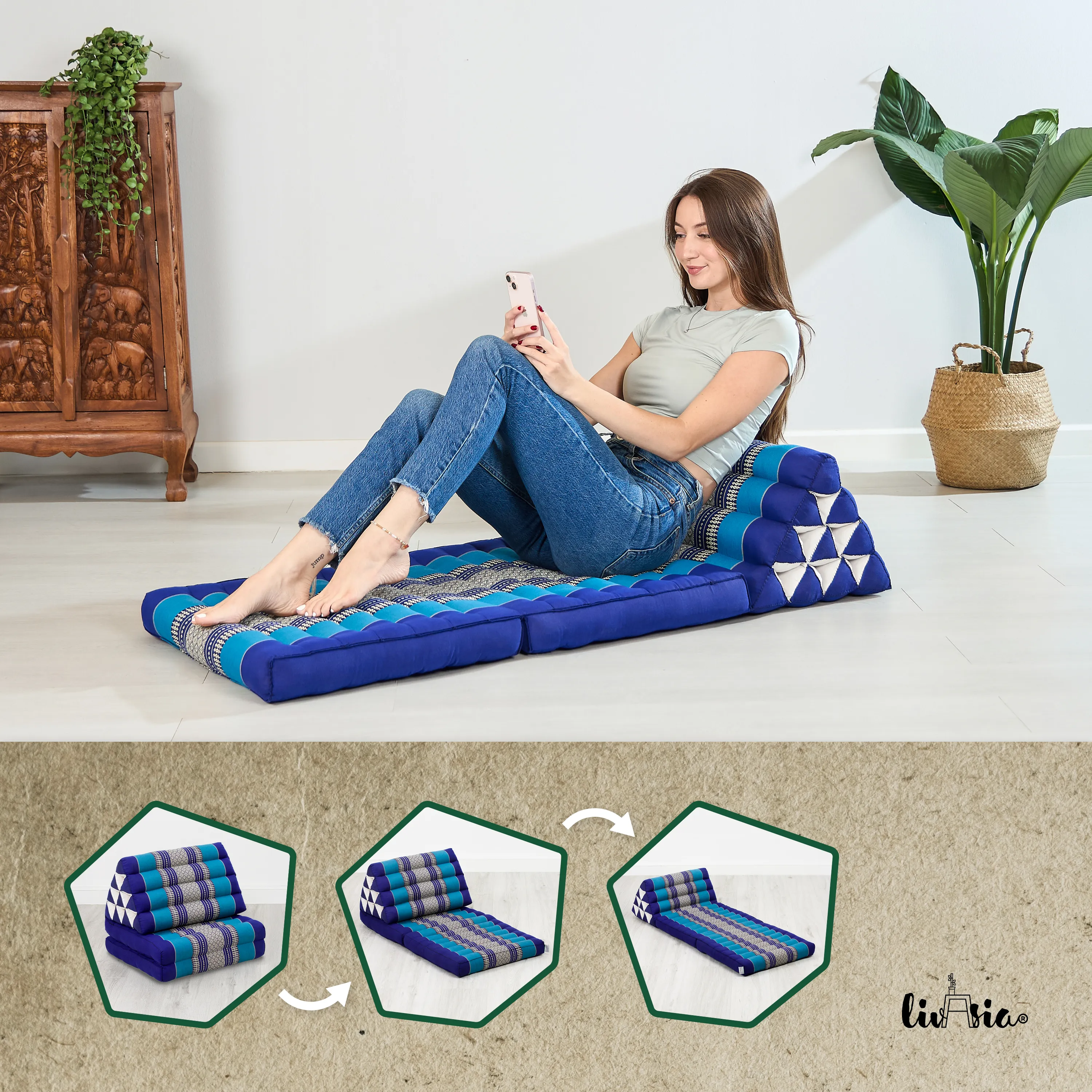 Cuscino thai in kapok con 2 elementi pieghevoli