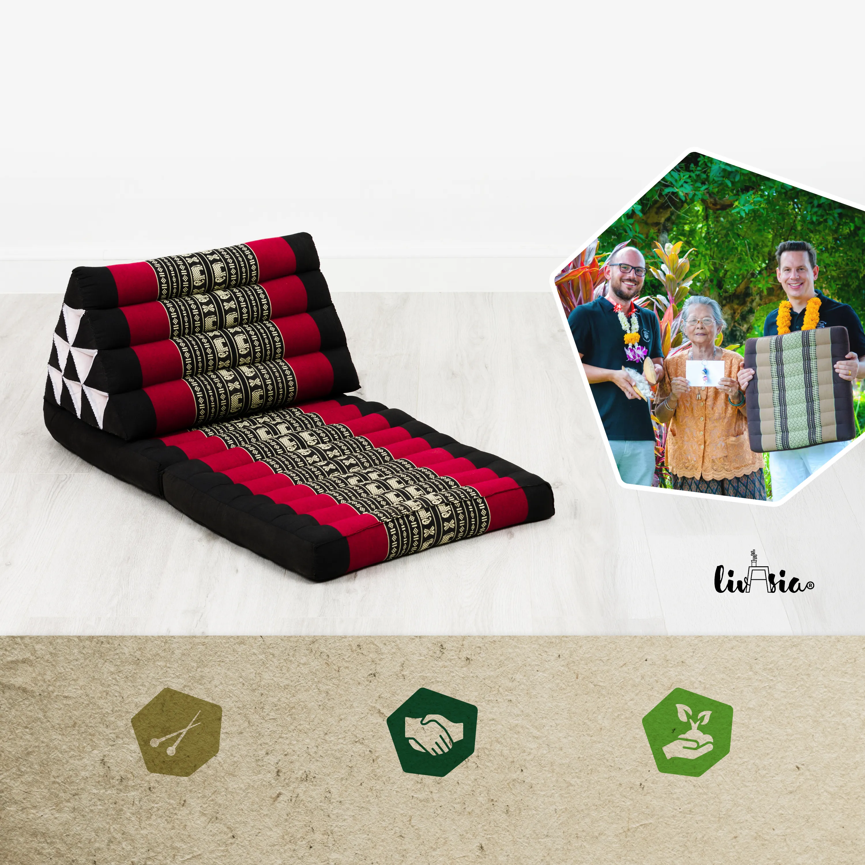 Cuscino thai in kapok con 2 elementi pieghevoli