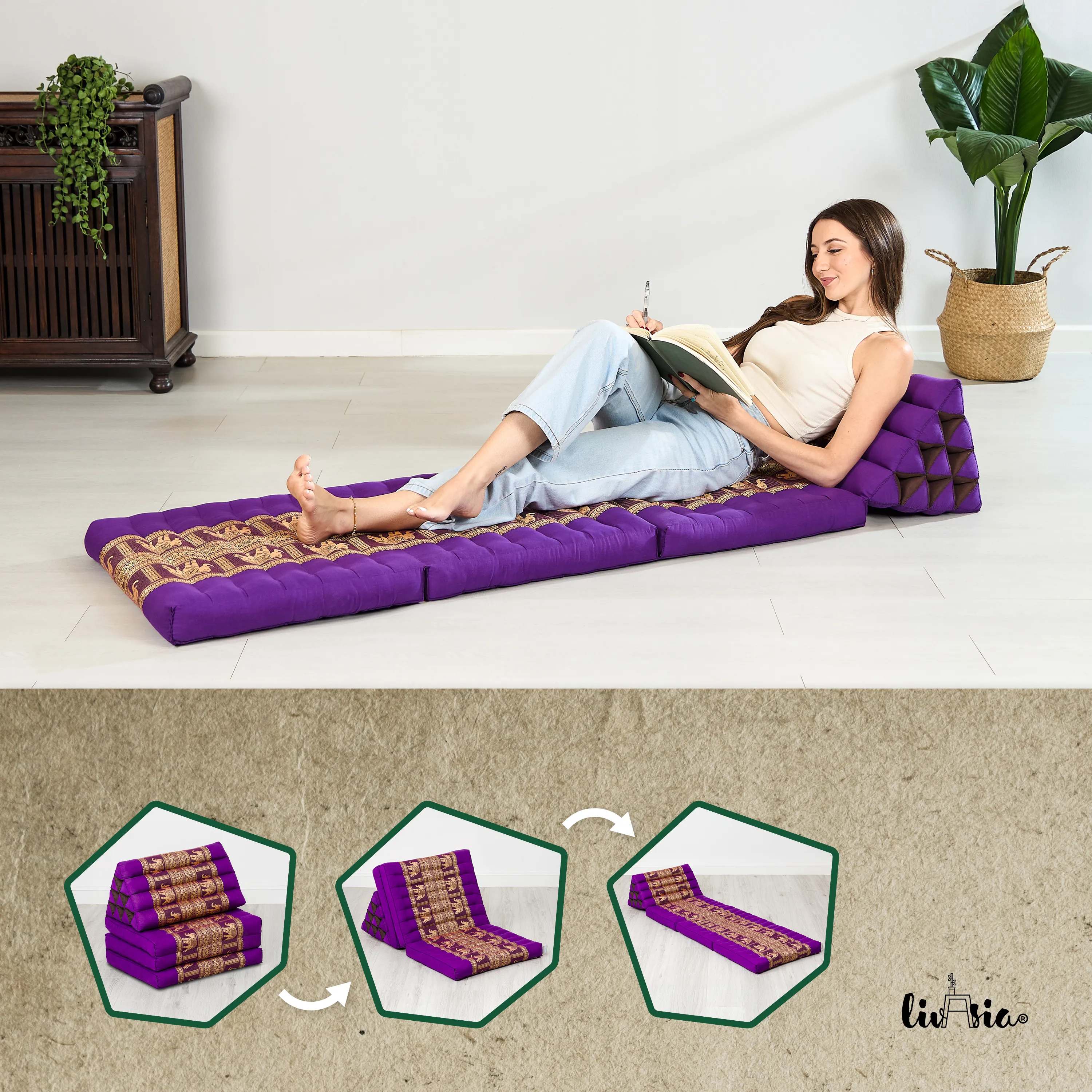 Cuscino thai in kapok con 3 elementi pieghevoli, Deluxe