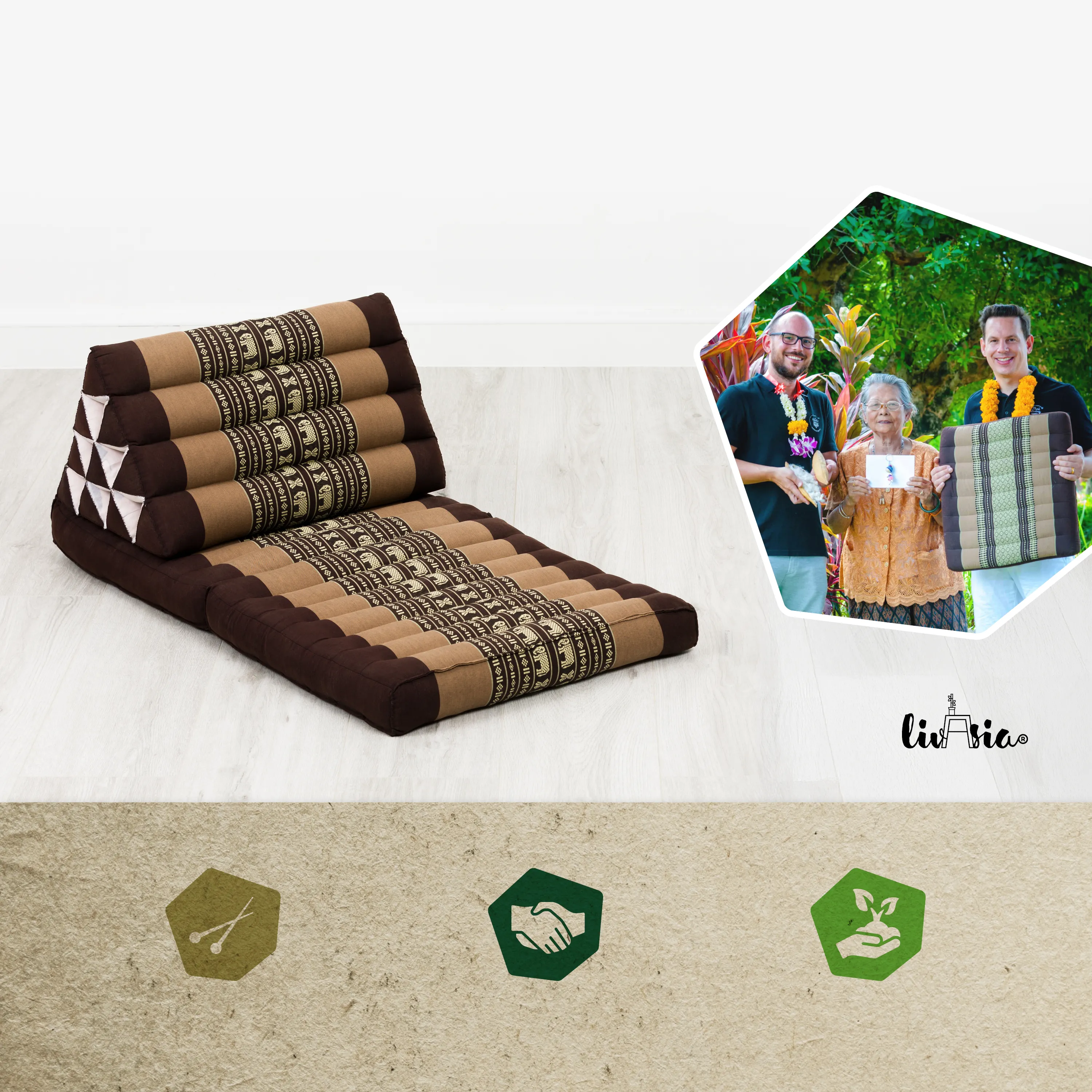 Cuscino thai in kapok con 2 elementi pieghevoli