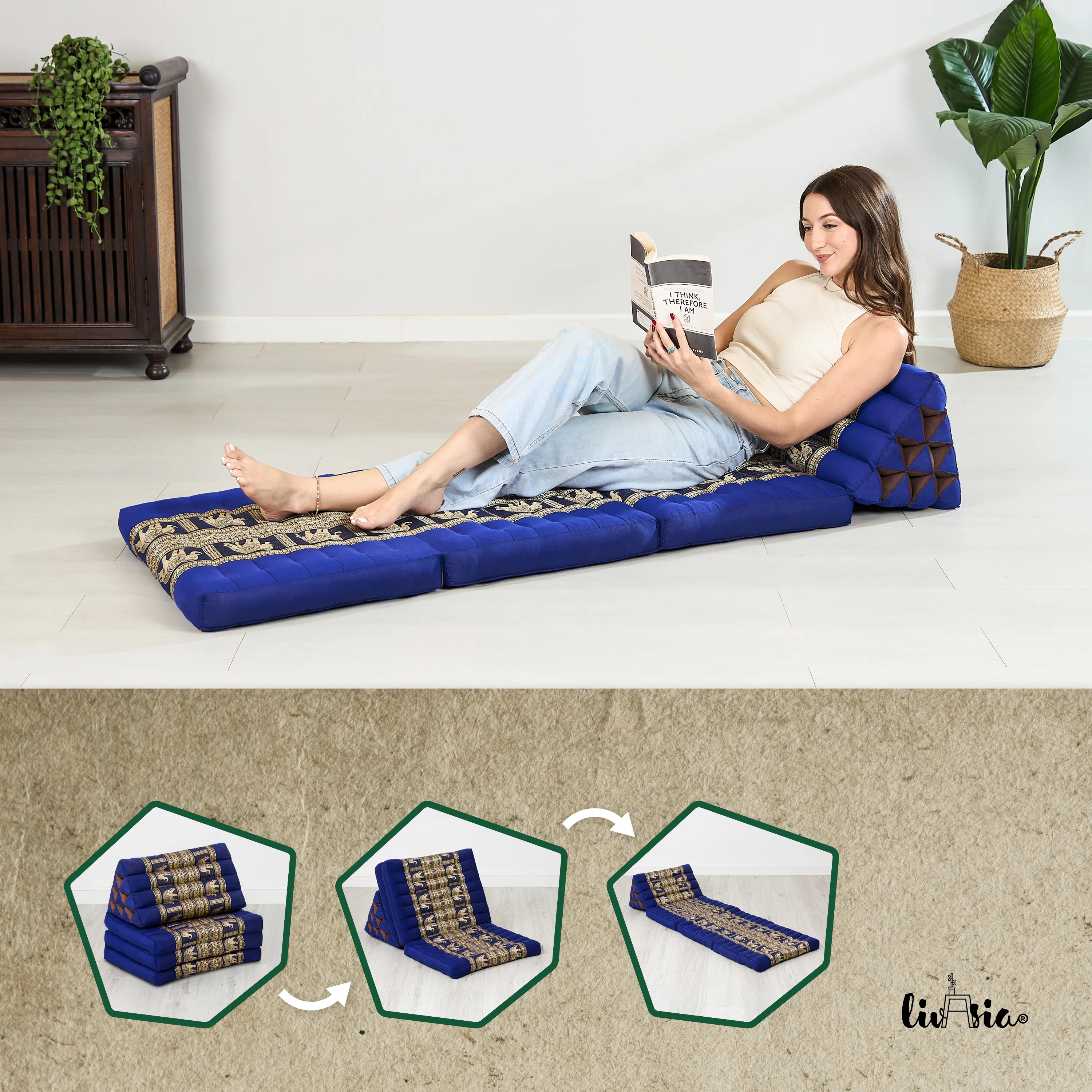 Cuscino thai in kapok con 3 elementi pieghevoli, Deluxe