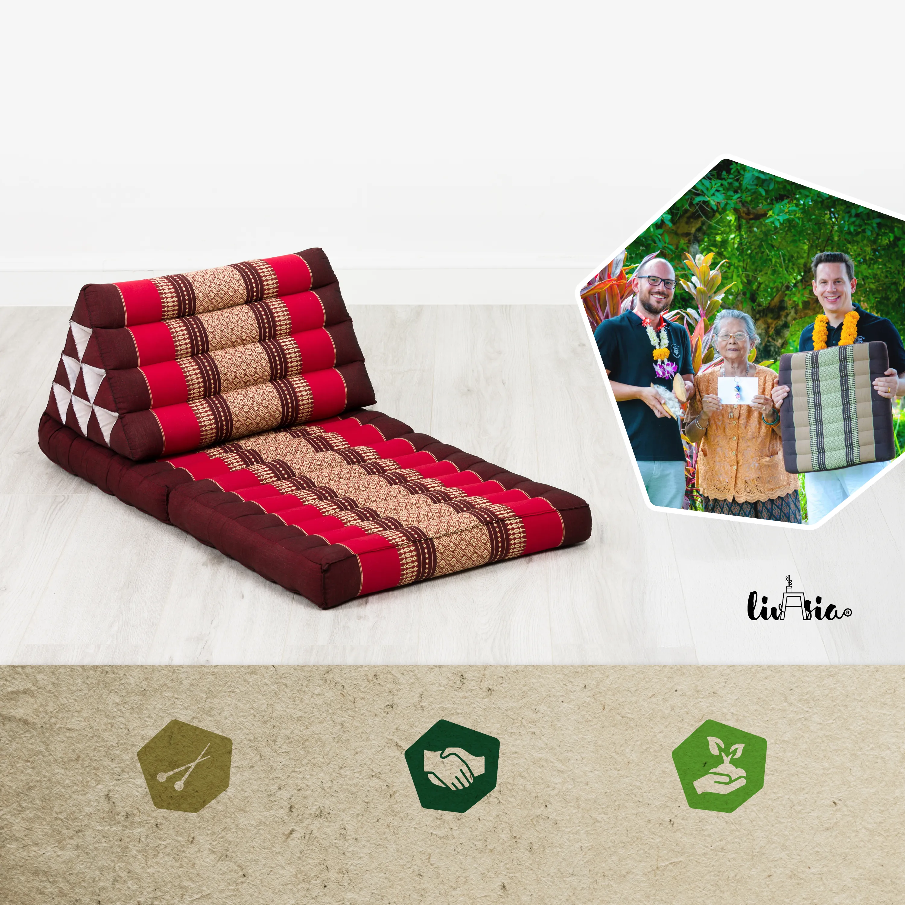 Cuscino thai in kapok con 2 elementi pieghevoli