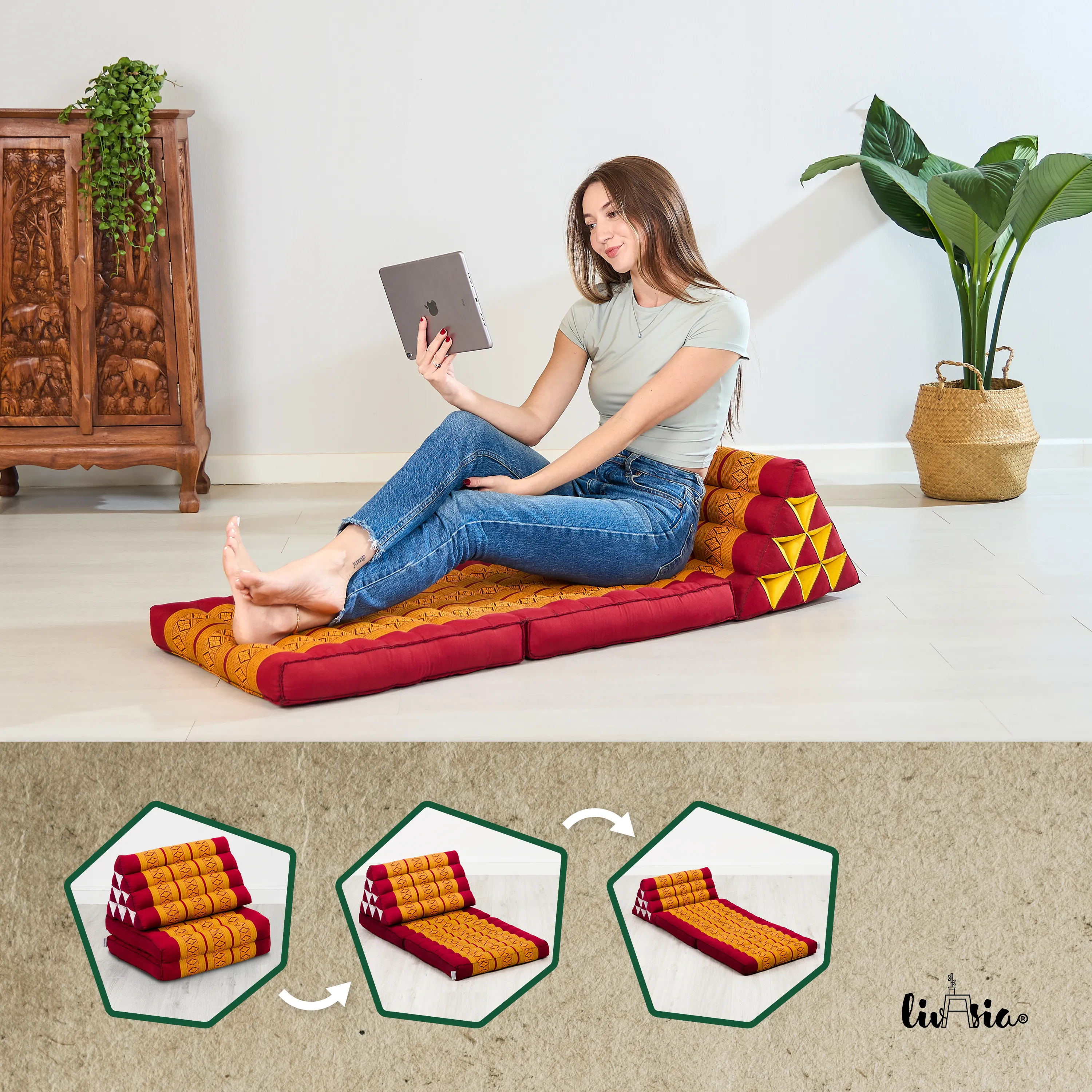 Cuscino thai in kapok con 2 elementi pieghevoli