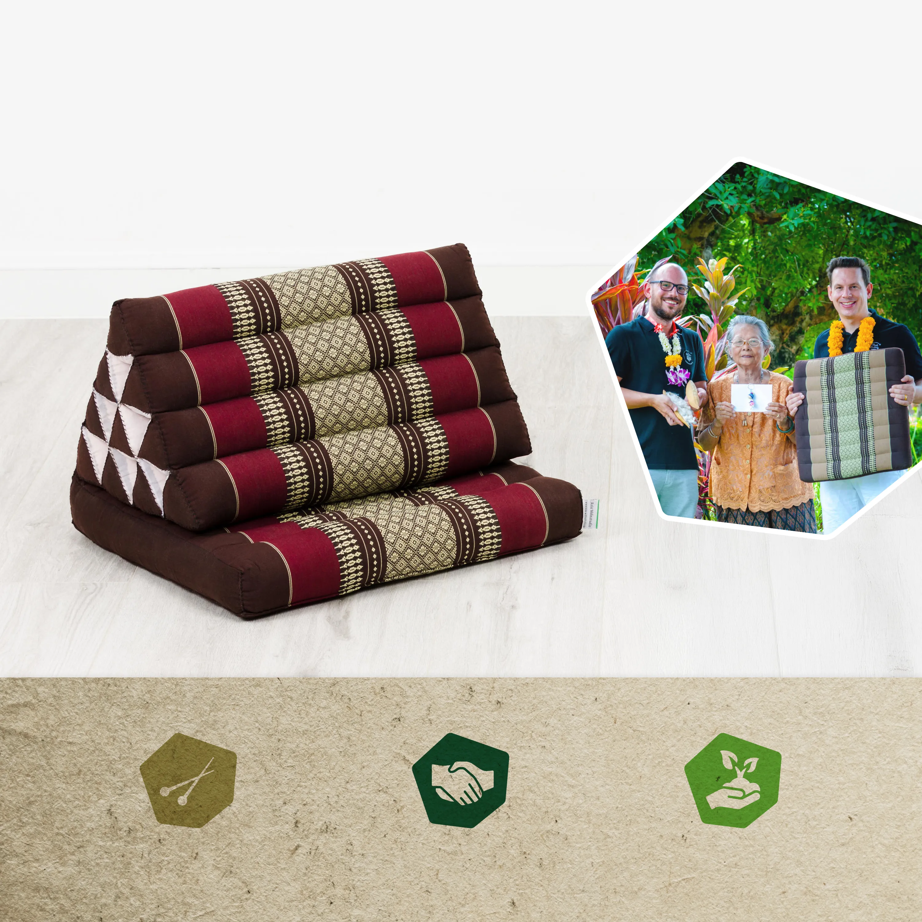 Cuscino thai in kapok con 1 elemento pieghevole