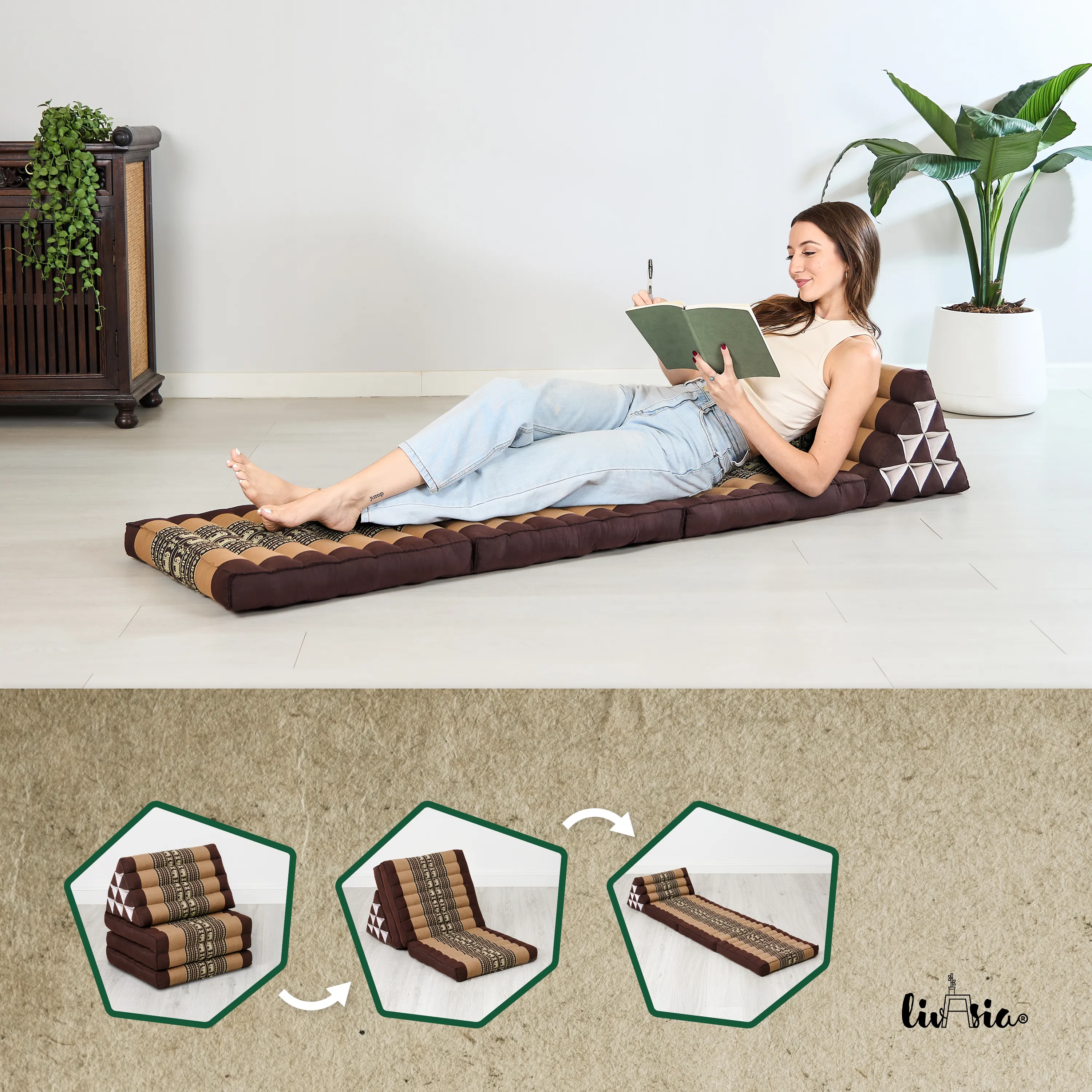 Cuscino thai in kapok con 3 elementi pieghevoli, Classic