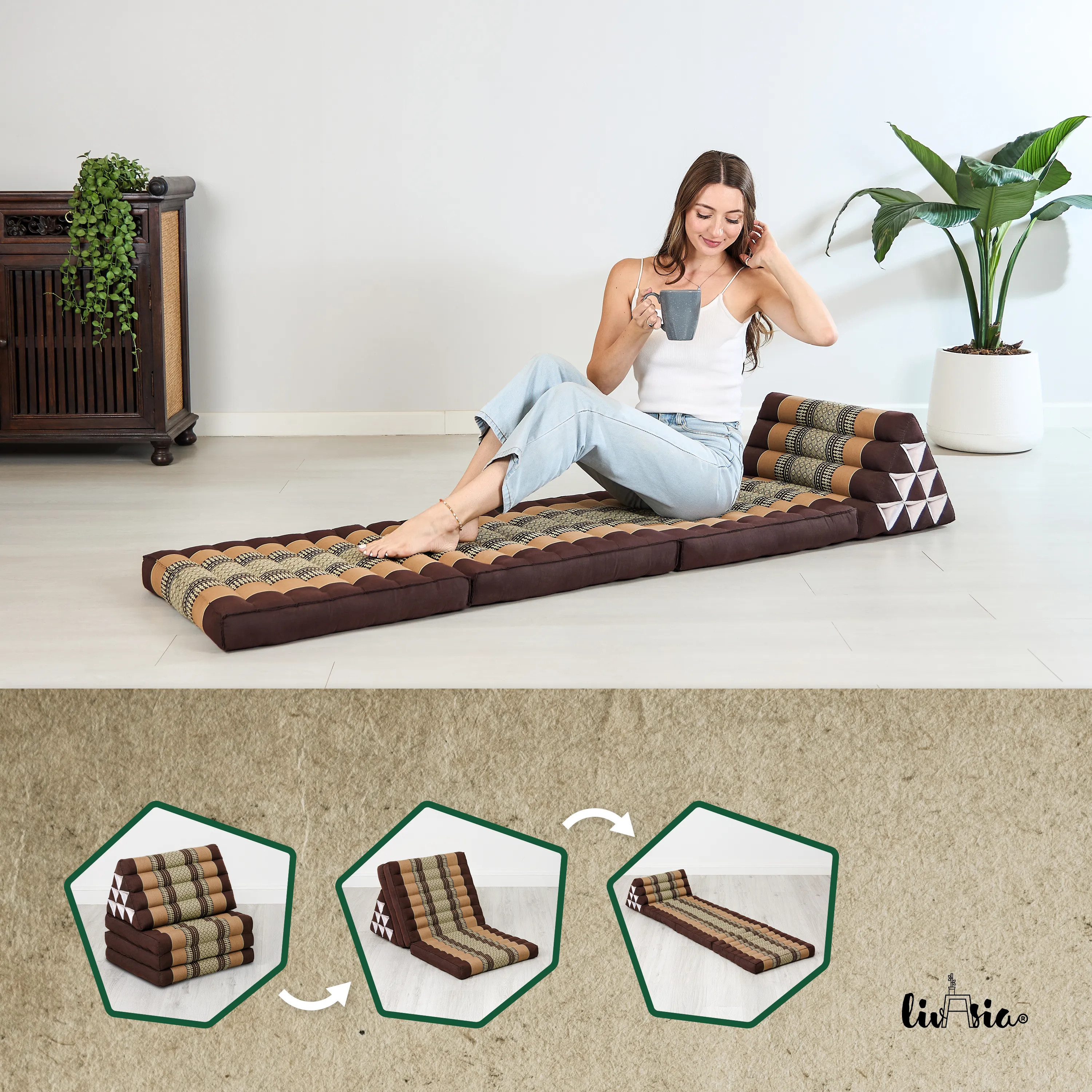 Cuscino thai in kapok con 3 elementi pieghevoli, Classic