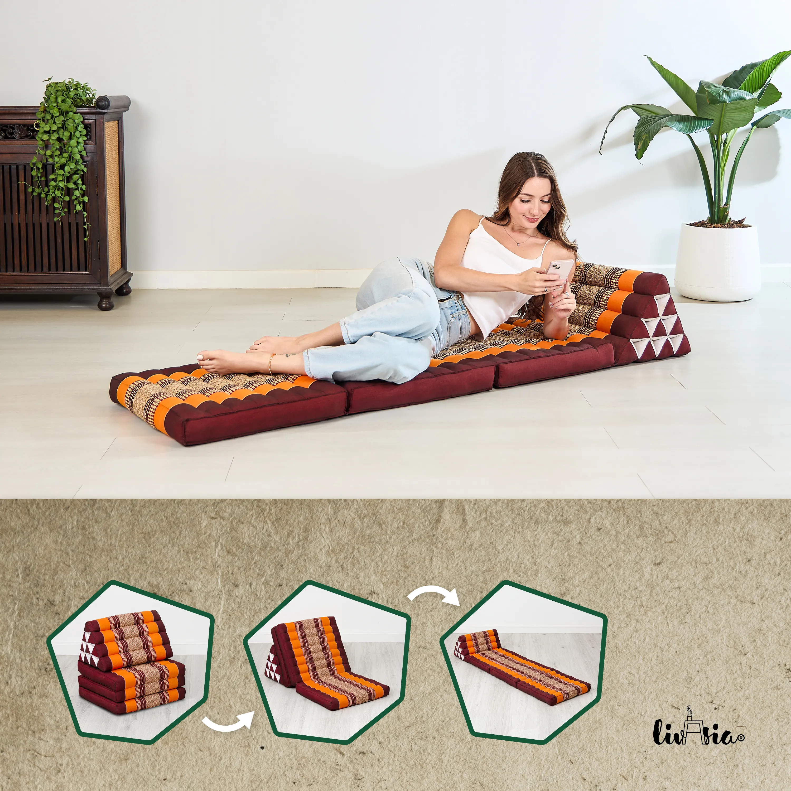 Cuscino thai in kapok con 3 elementi pieghevoli, Classic