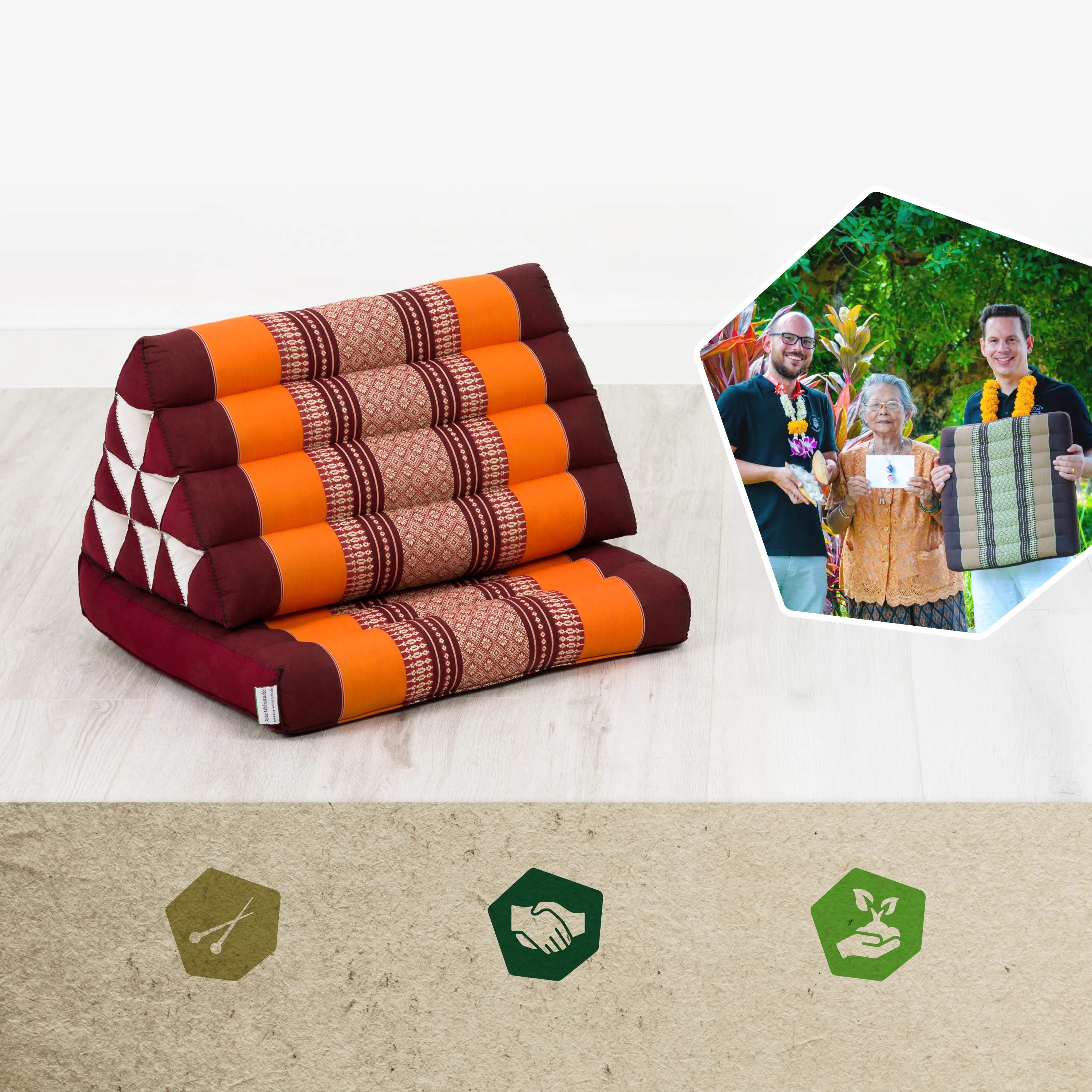 Cuscino thai in kapok con 1 elemento pieghevole