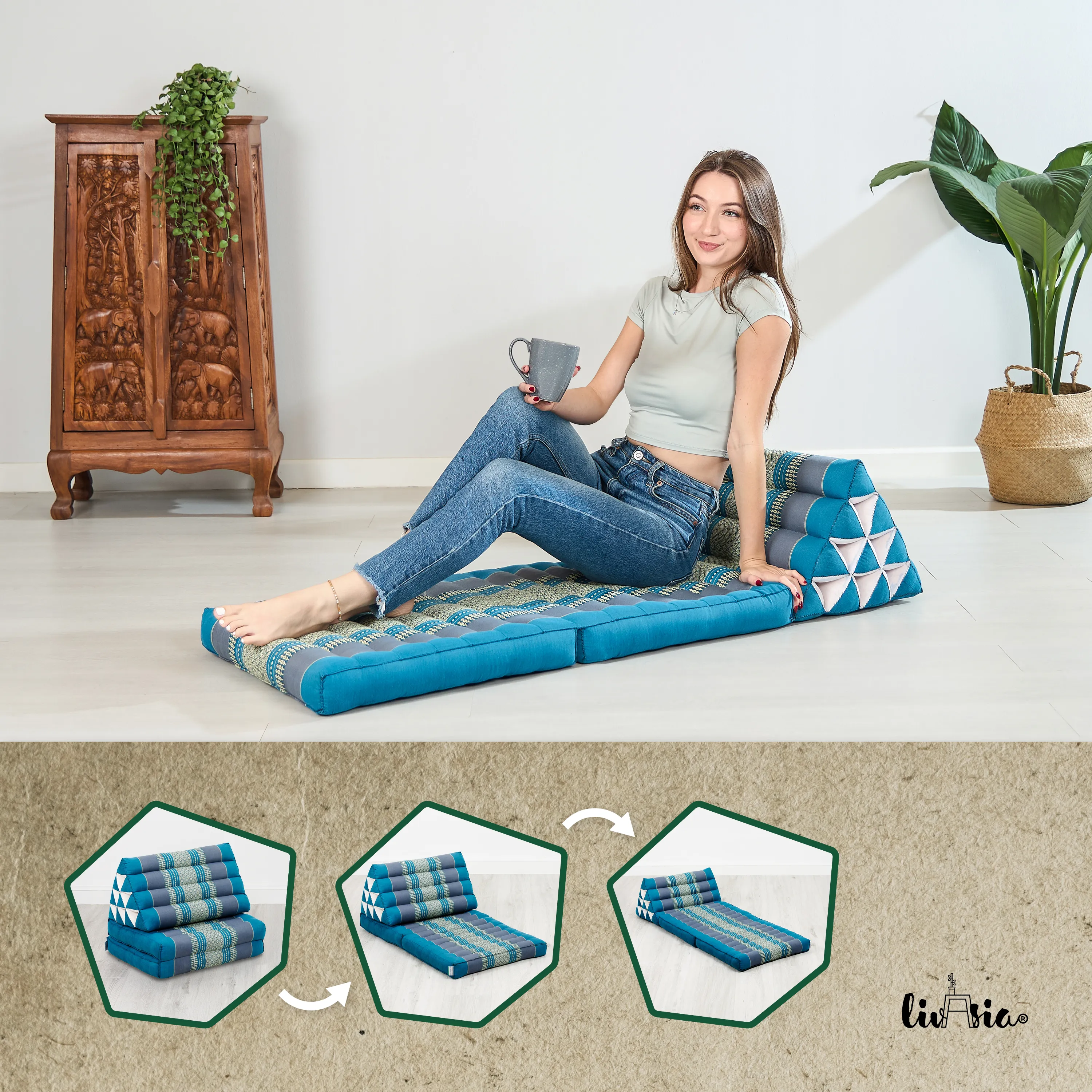 Cuscino thai in kapok con 2 elementi pieghevoli