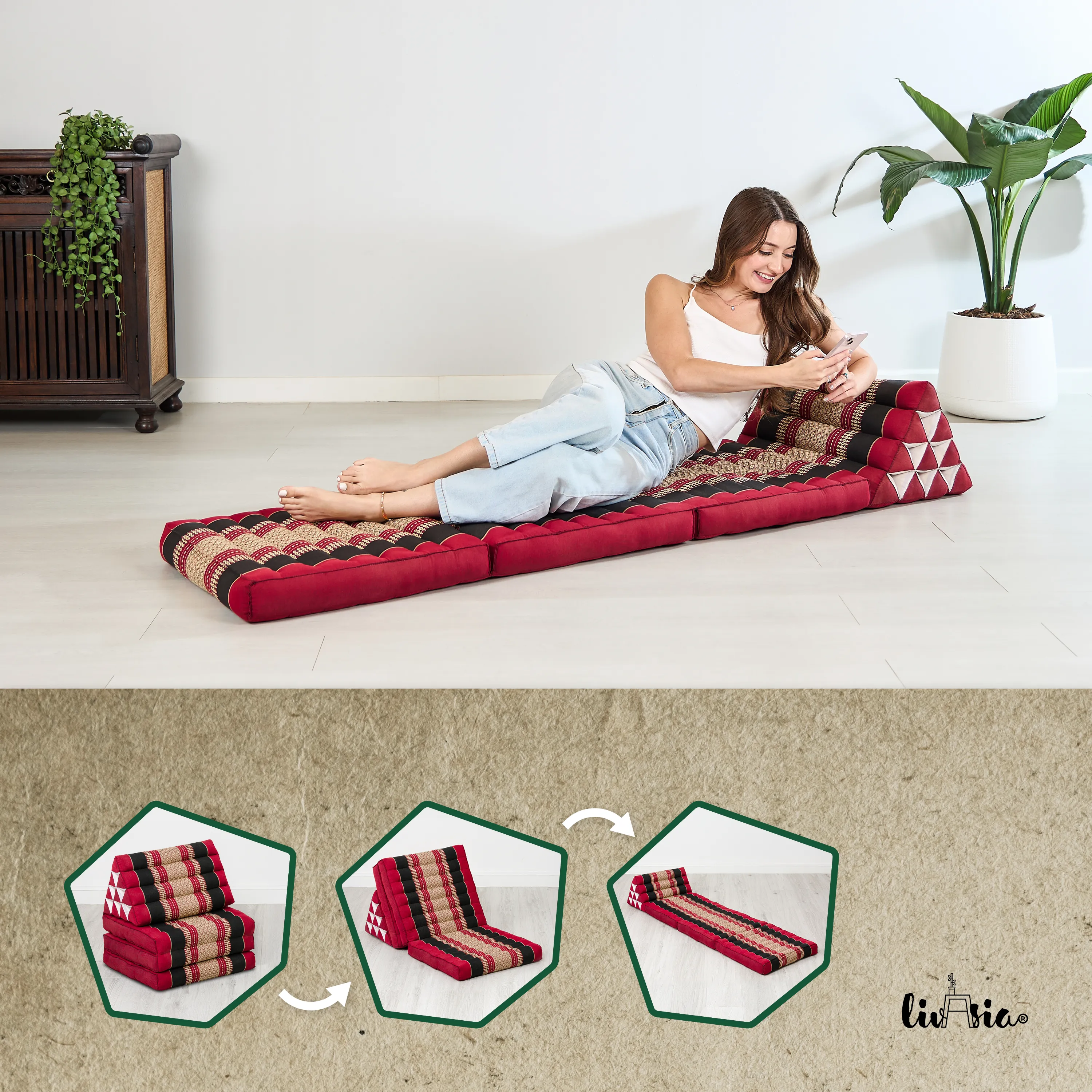 Cuscino thai in kapok con 3 elementi pieghevoli, Classic