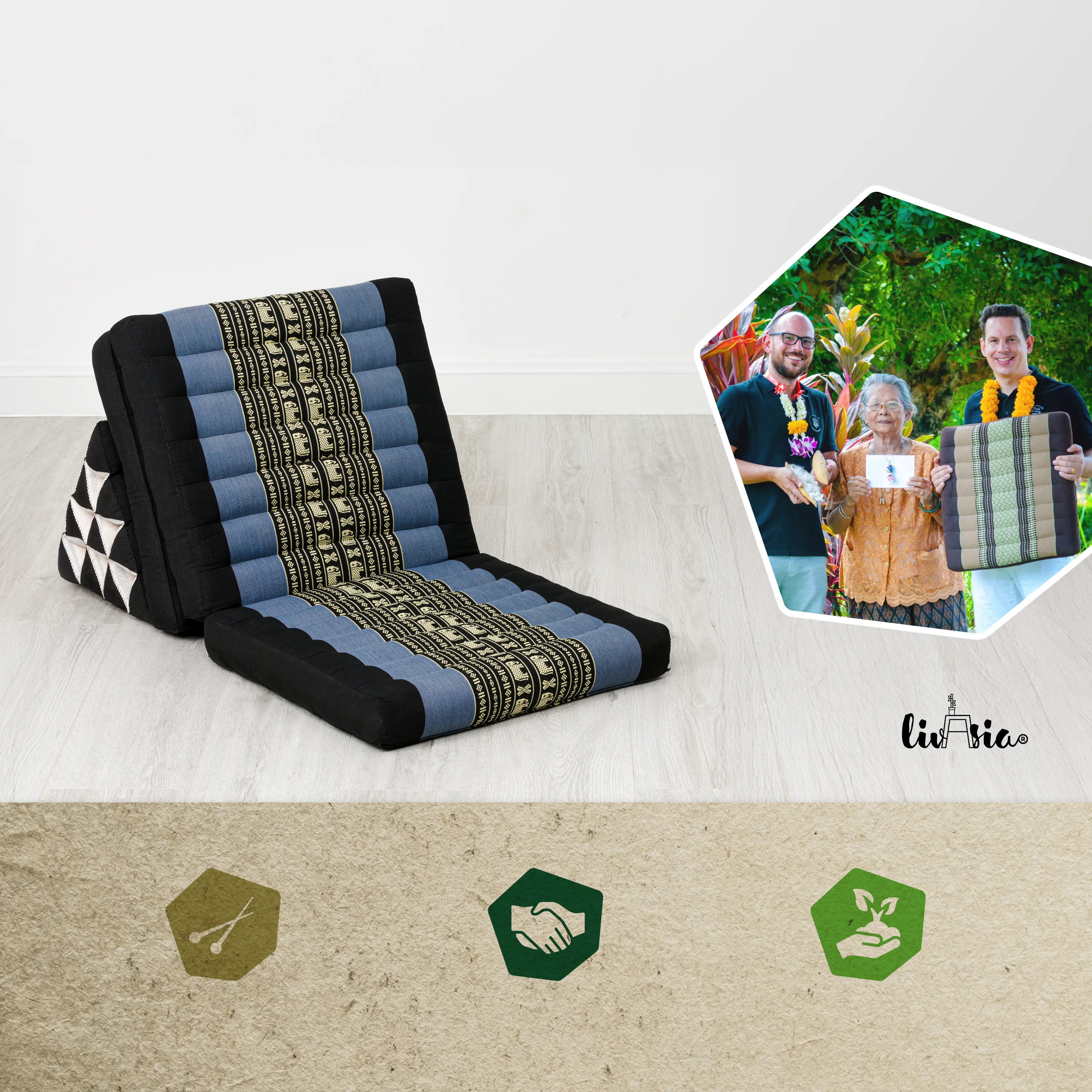 Cuscino thai in kapok con 3 elementi pieghevoli, Classic