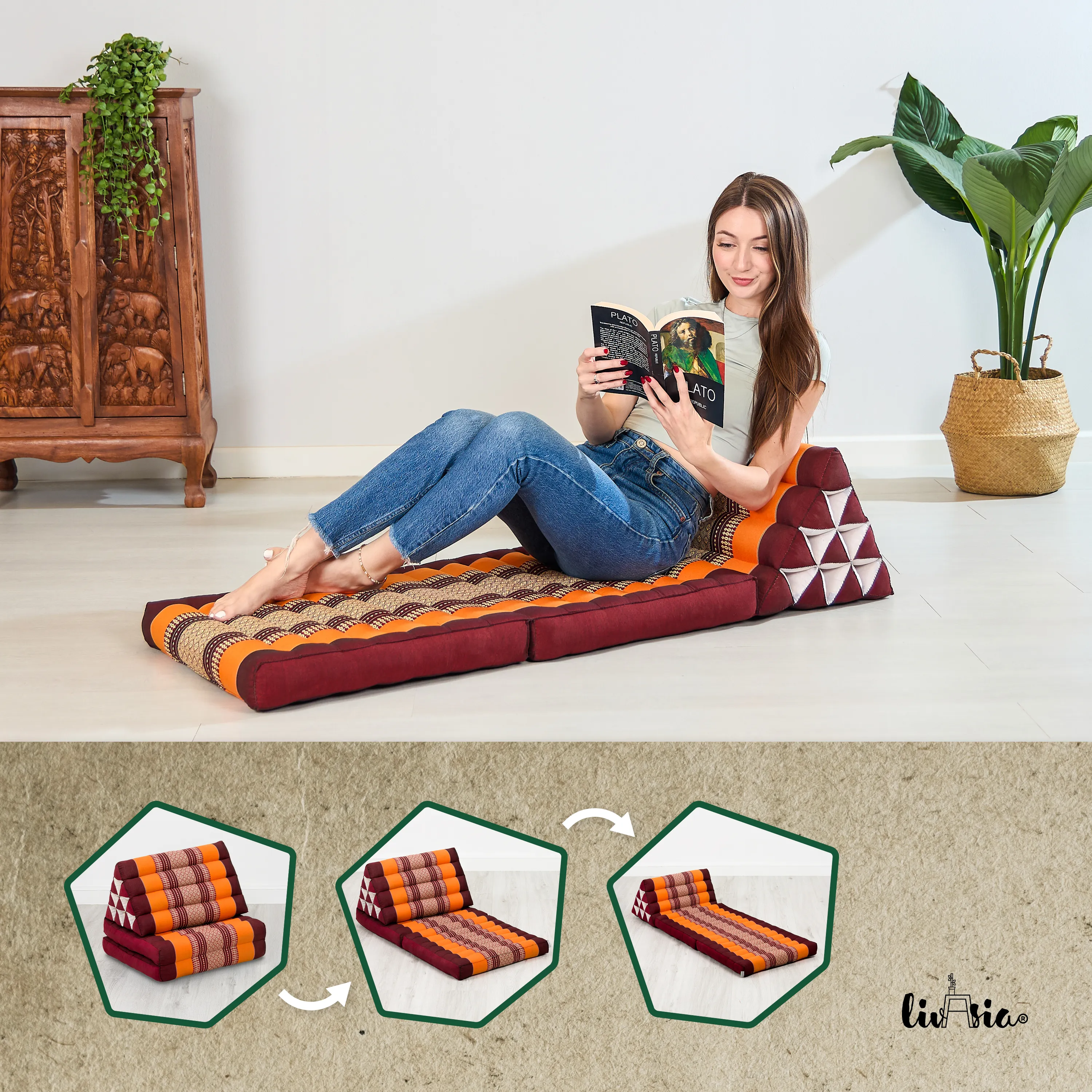 Cuscino thai in kapok con 2 elementi pieghevoli