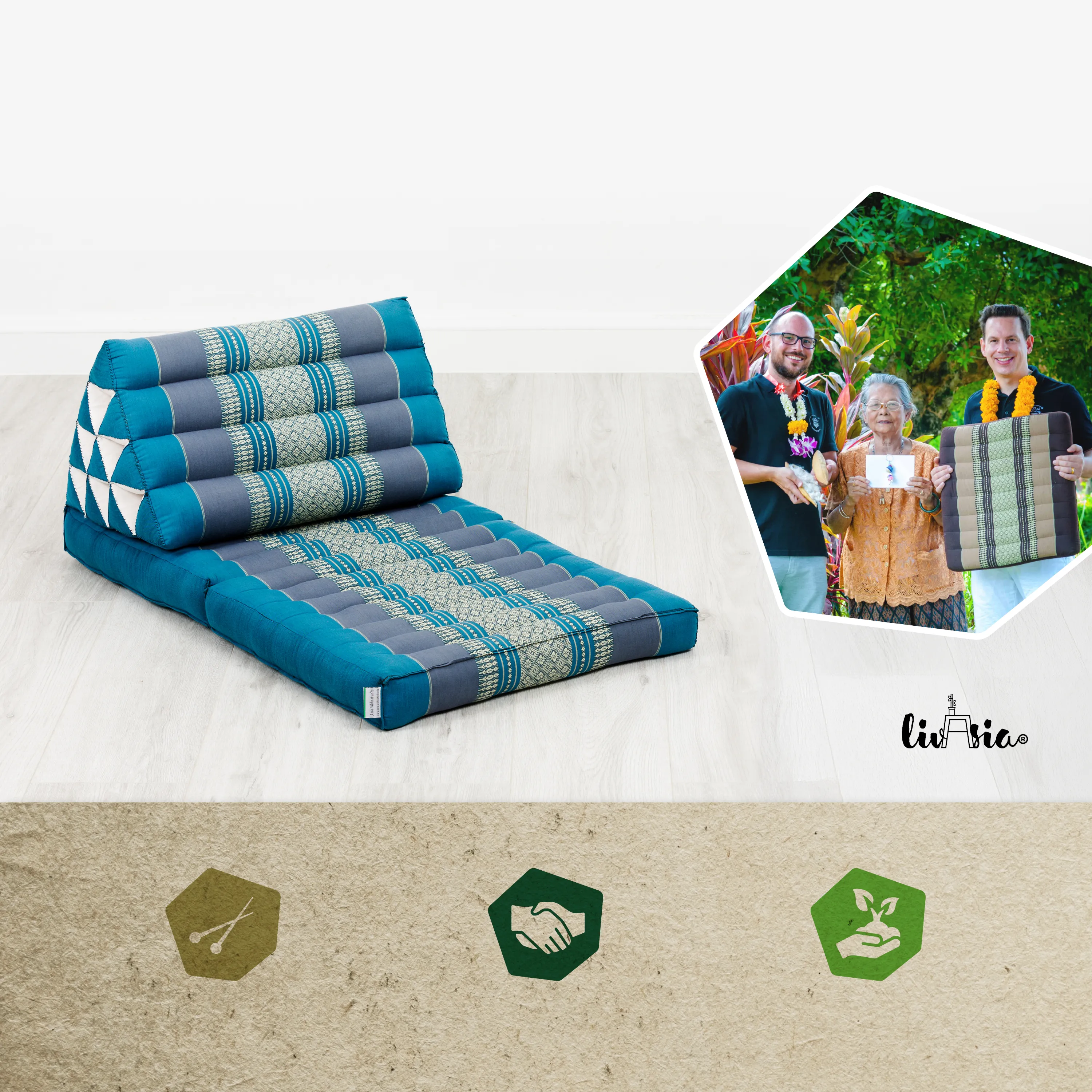 Cuscino thai in kapok con 2 elementi pieghevoli