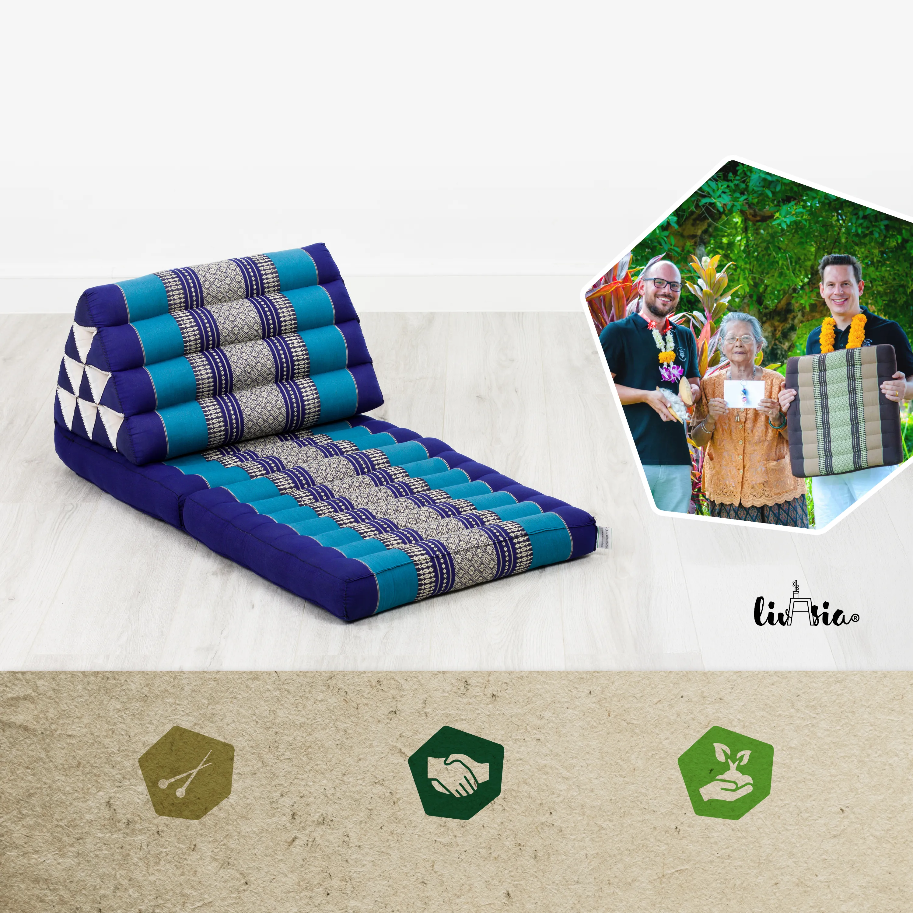 Cuscino thai in kapok con 2 elementi pieghevoli