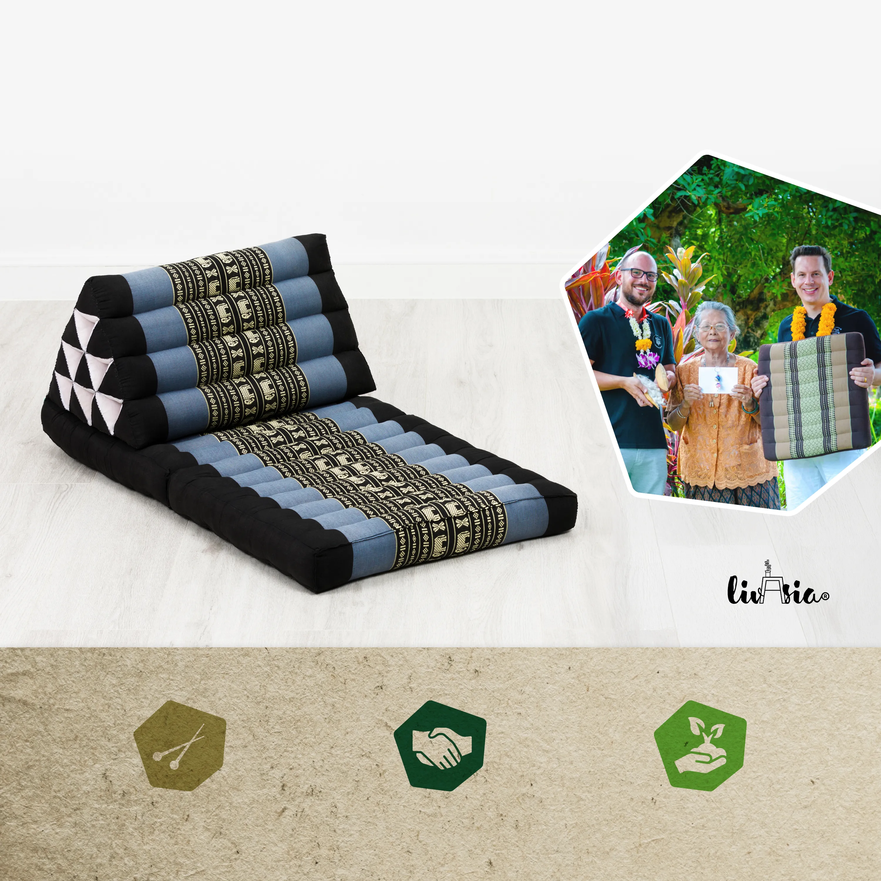 Cuscino thai in kapok con 2 elementi pieghevoli