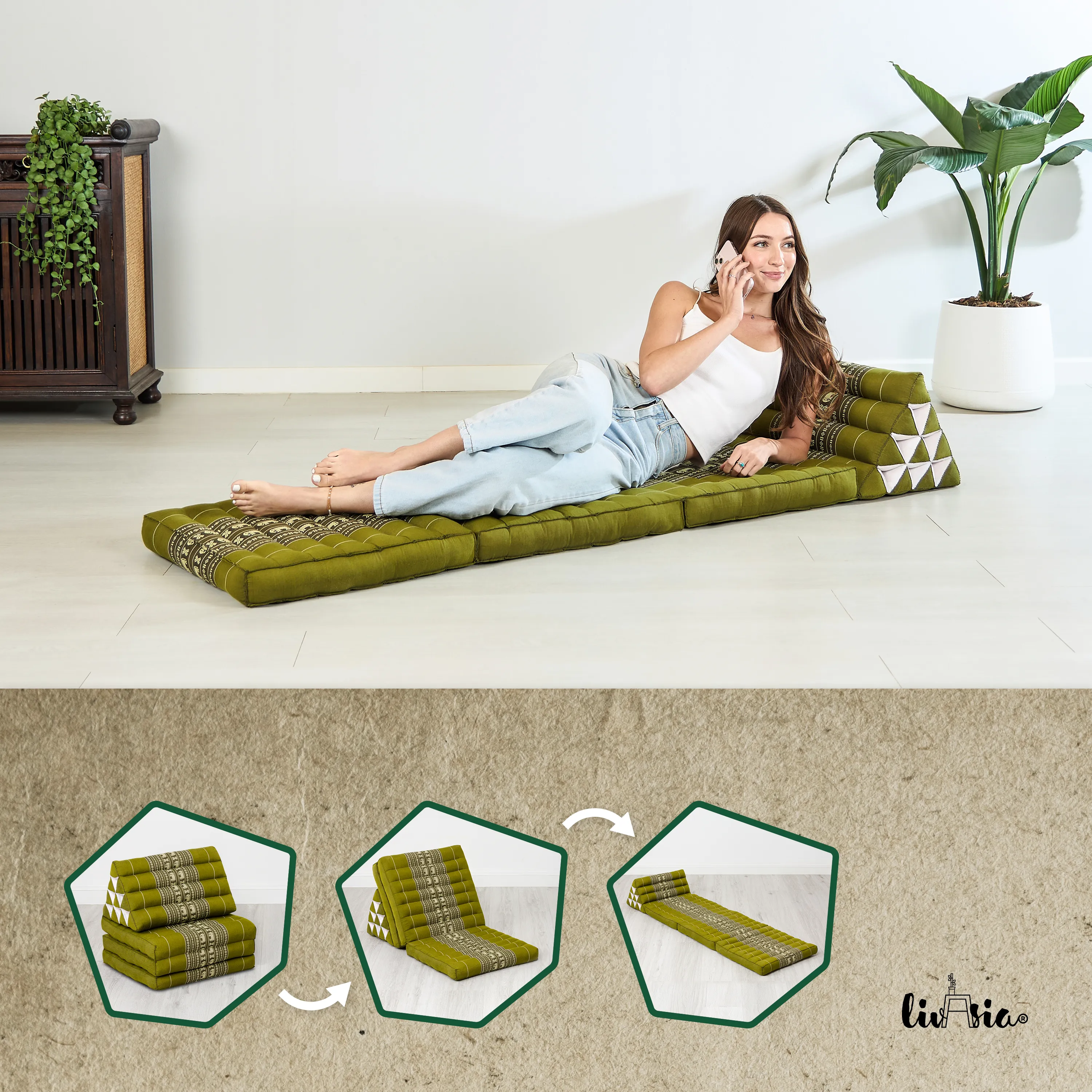 Cuscino thai in kapok con 3 elementi pieghevoli, Classic