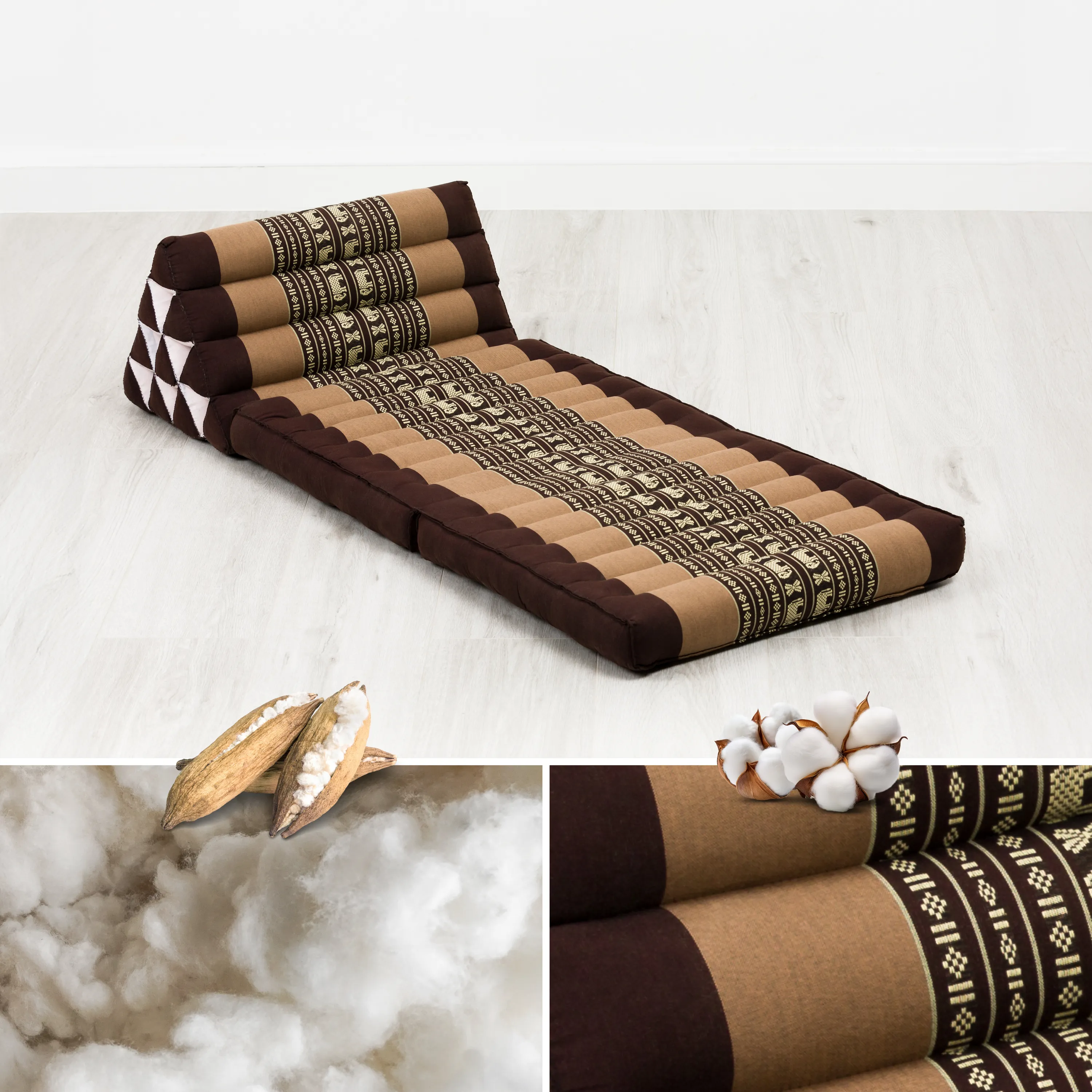 Cuscino thai in kapok con 2 elementi pieghevoli
