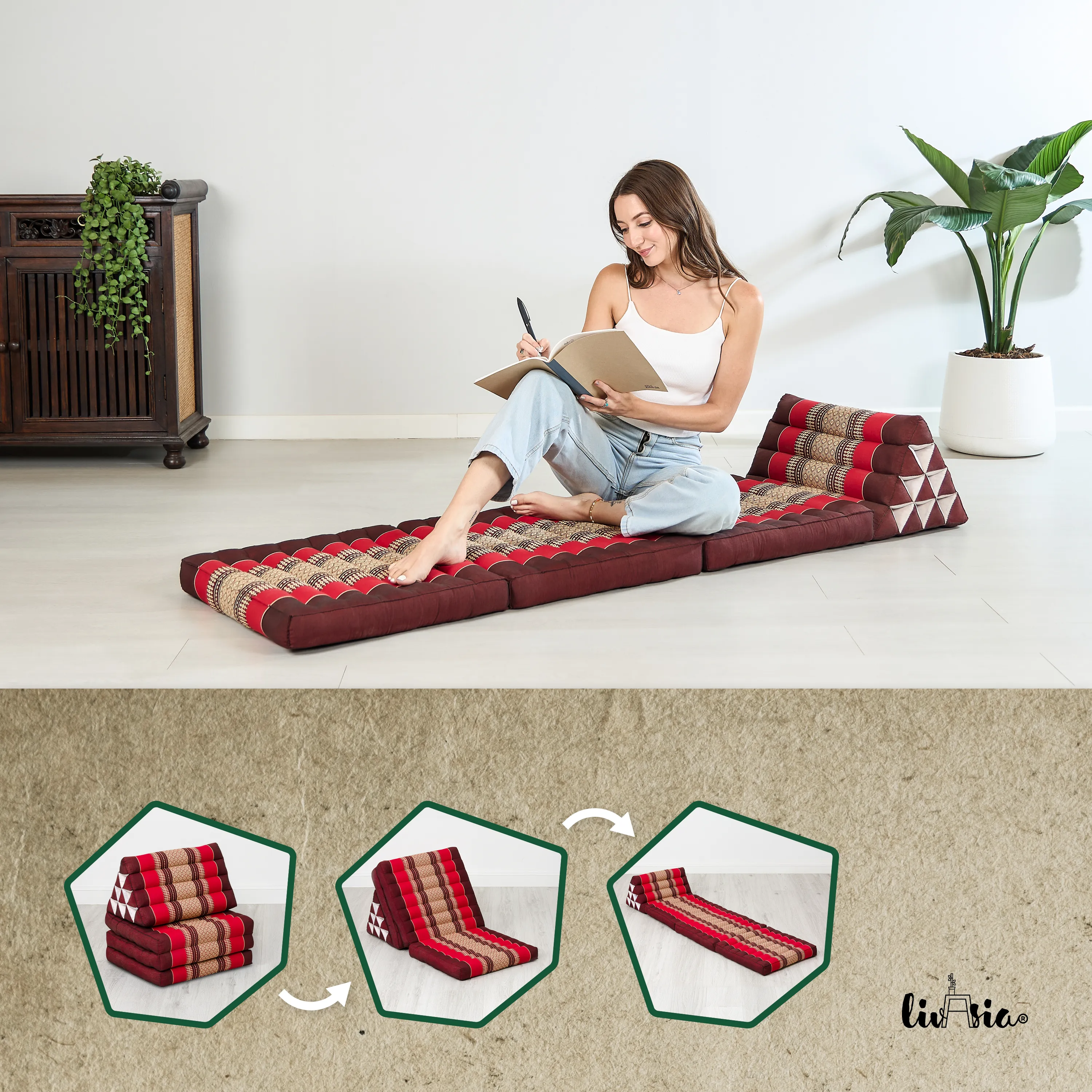Cuscino thai in kapok con 3 elementi pieghevoli, Classic