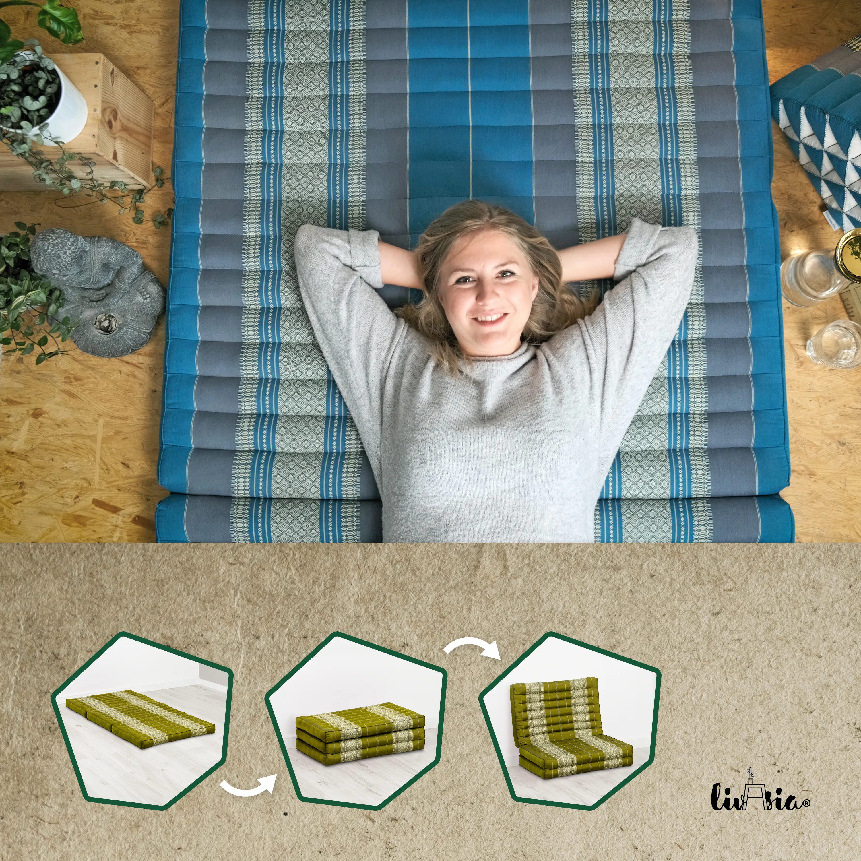 Materasso pieghevole in kapok per bambini, larghezza 70 cm