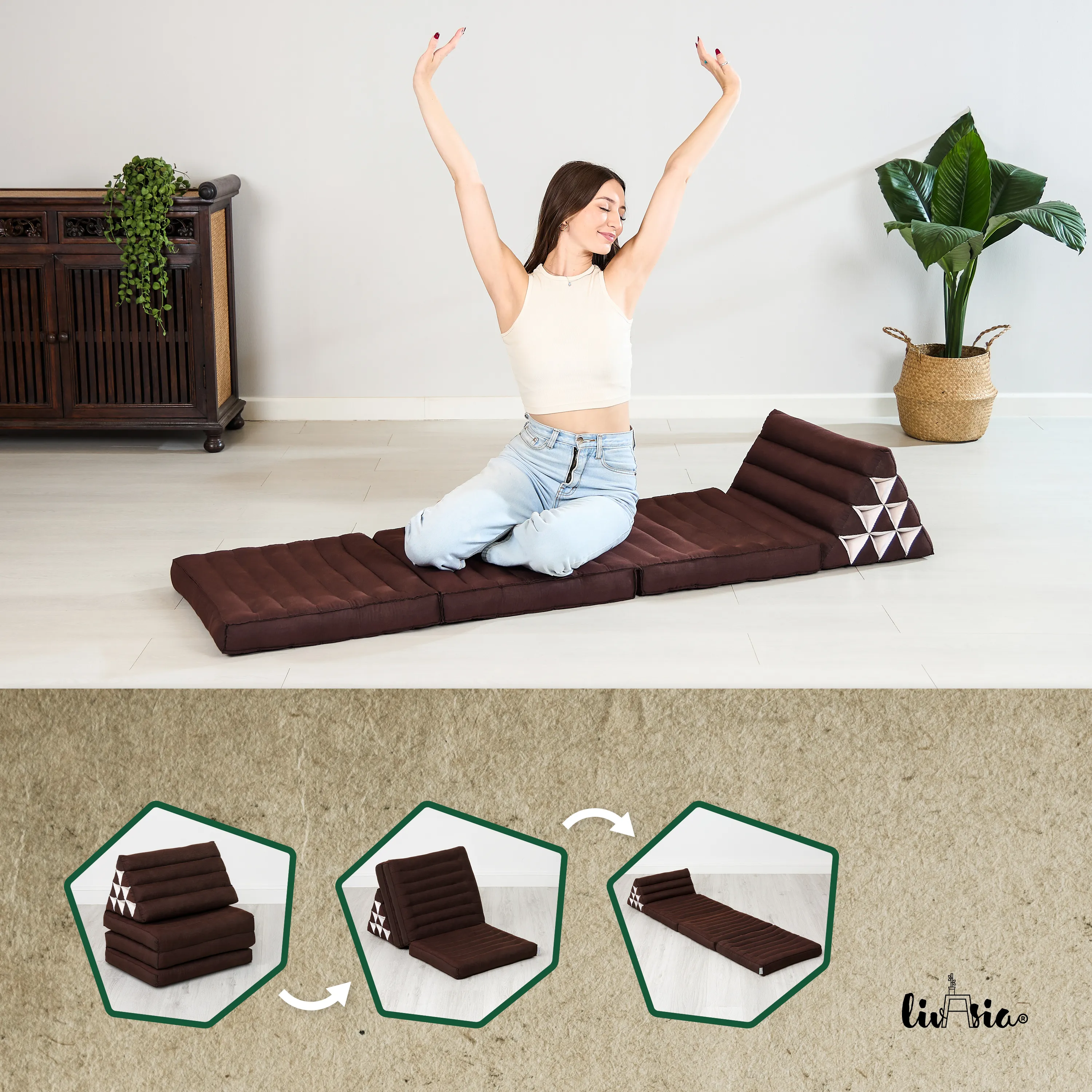 Cuscino thai in kapok con 3 elementi pieghevoli, Basic