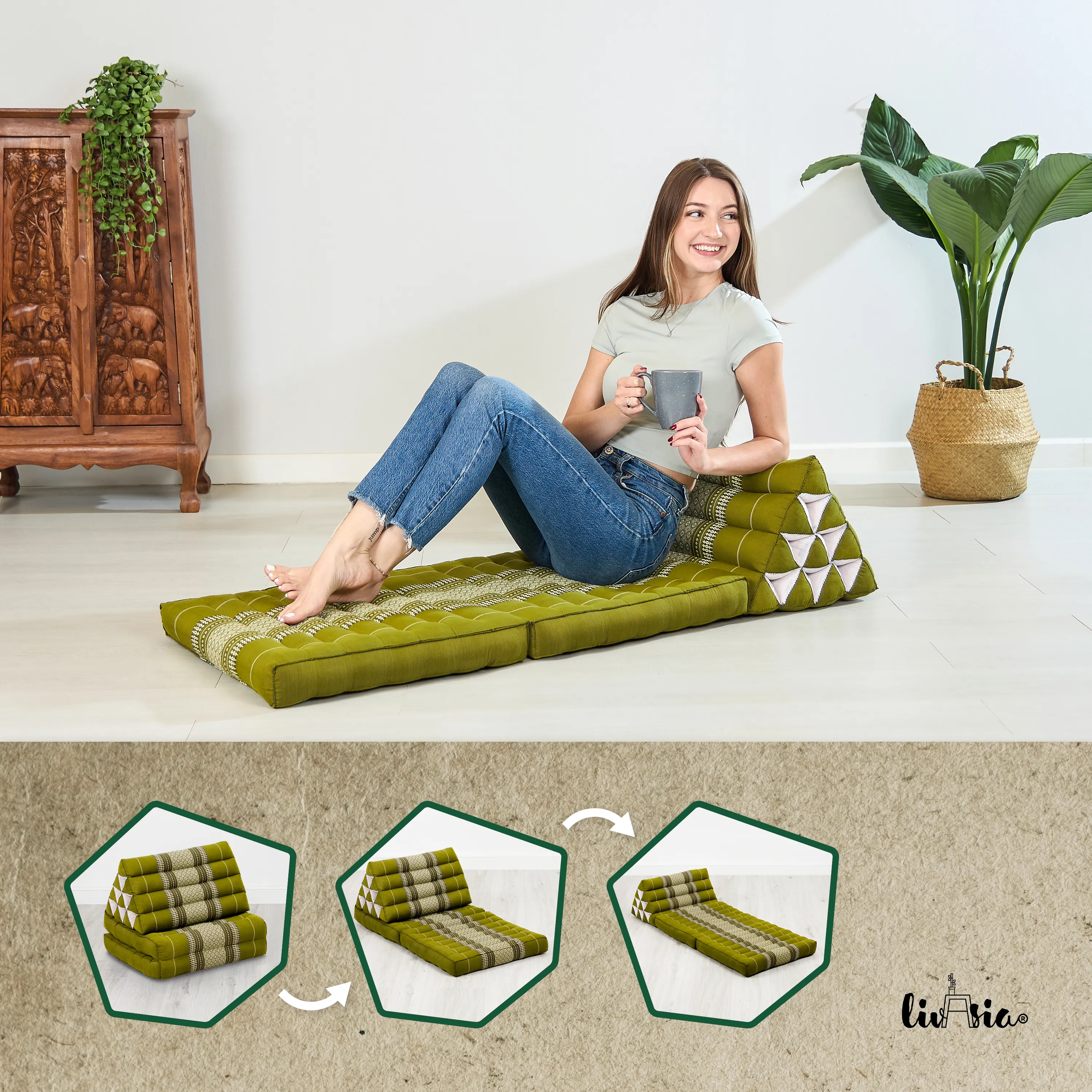 Cuscino thai in kapok con 2 elementi pieghevoli