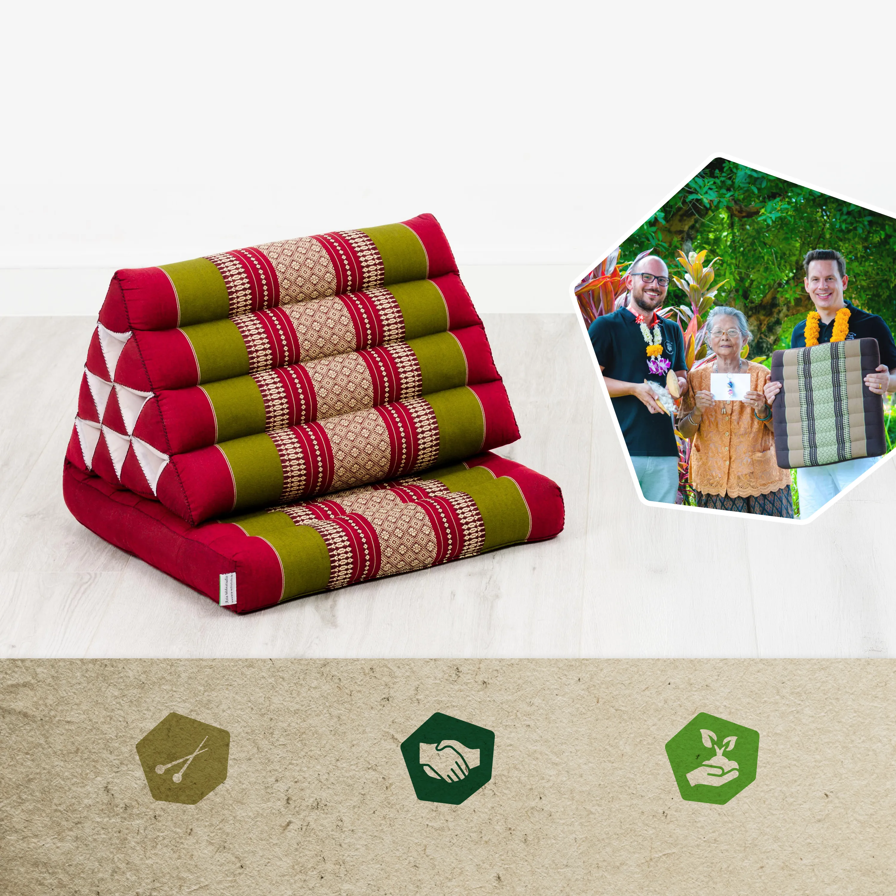 Cuscino thai in kapok con 1 elemento pieghevole