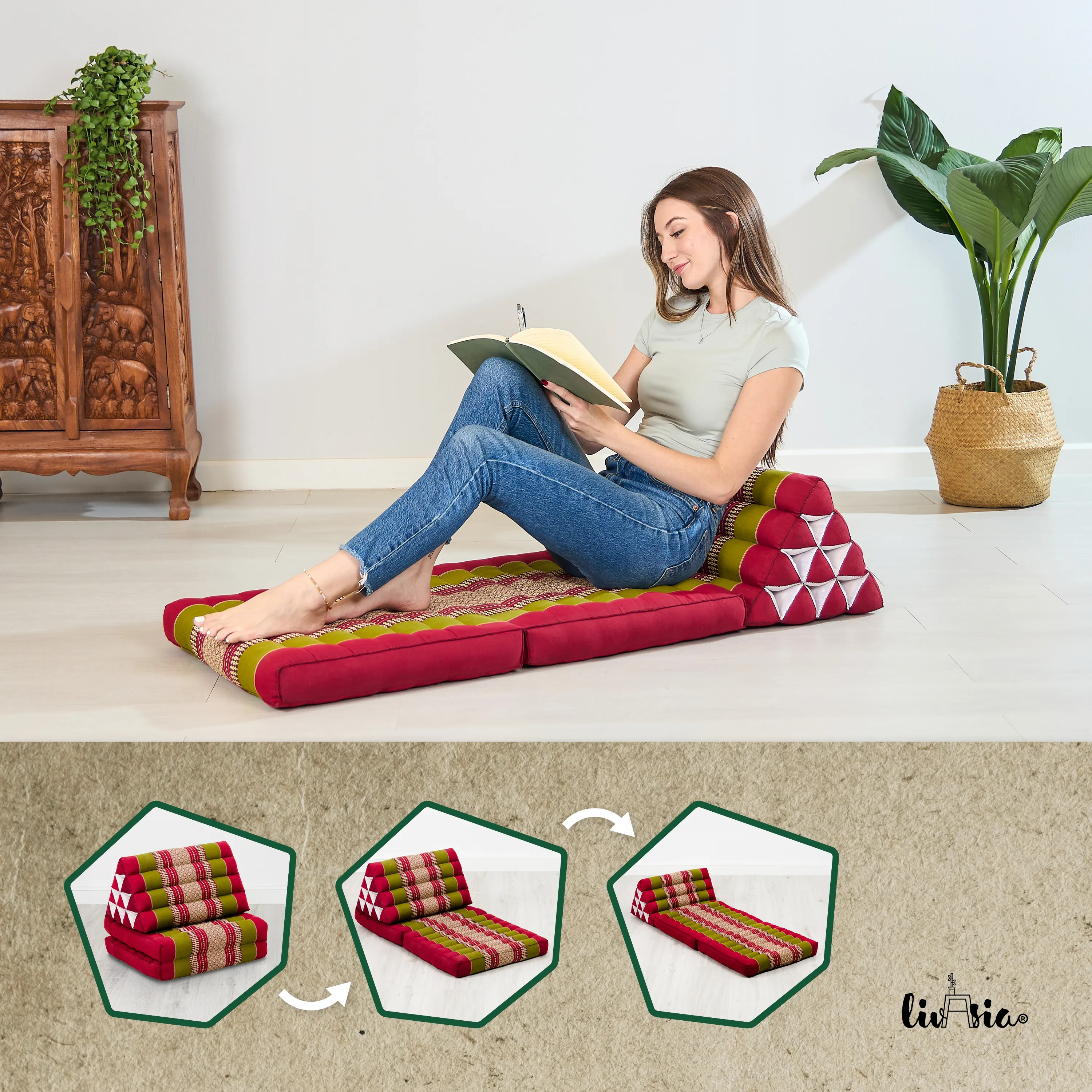 Cuscino thai in kapok con 2 elementi pieghevoli